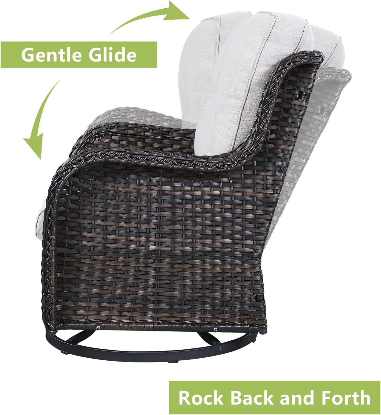 Outdoor Wicker Patio Furniture Set - 5 Piece Rattan Patio Conversation Set with 2 Rocking Swivel Chairs,2 Ottomans and 1 Loveseat for Porch Deck Backyard Garden(Brown/Beige)