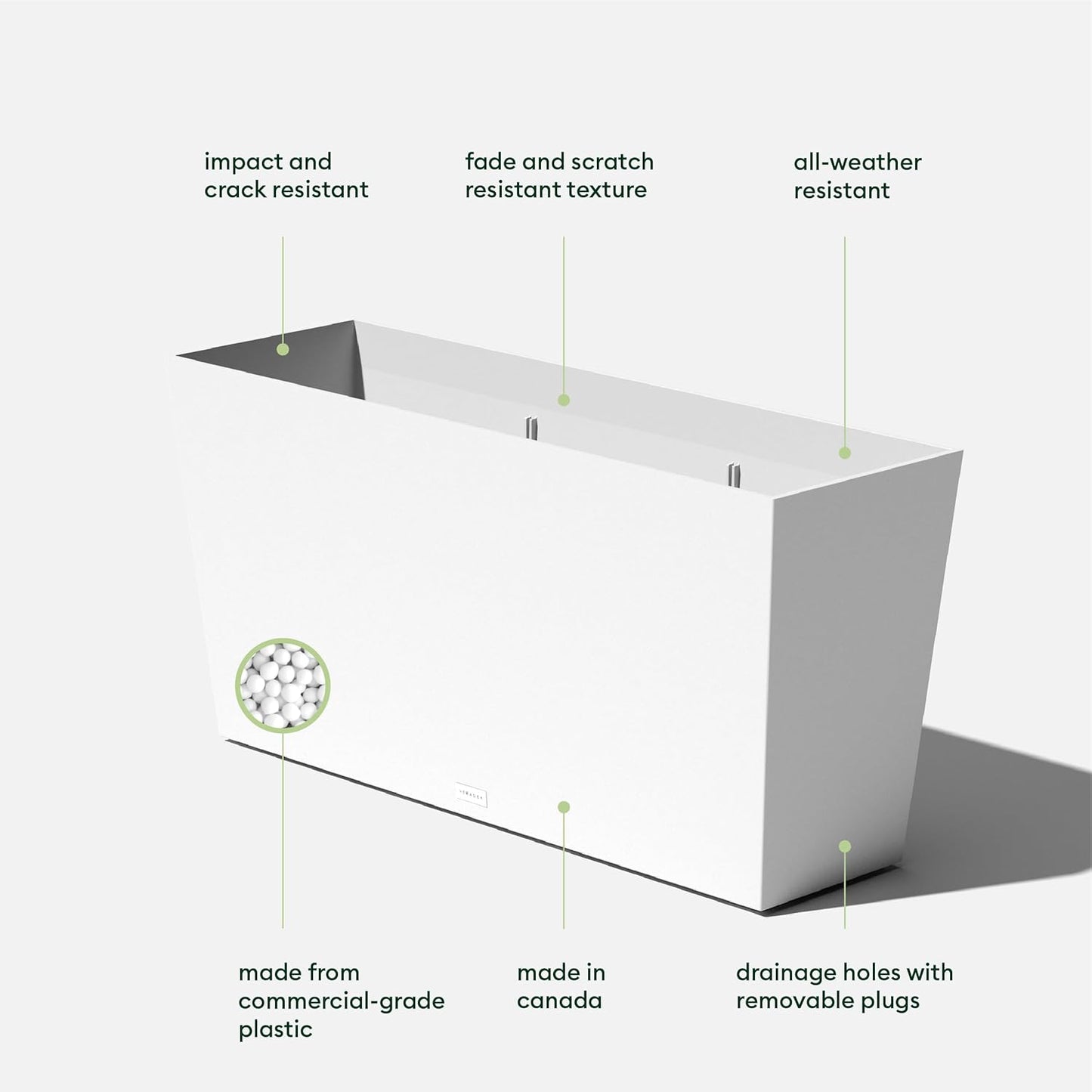 Veradek Pure Series Midori Trough Planter - Large Rectangular Planter for Indoor or Outdoor Deck/Porch | Durable All-Weather Use with Drainage Holes | Modern Decor for Shrubs, Flowers, Small Plants