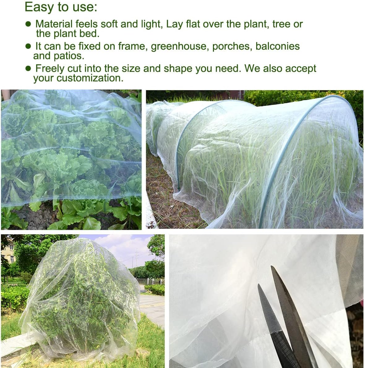 10Ft x 50Ft Mosquito Bug Insect Bird Fine Mesh Net Barrier Hunting Blind Garden Screen Netting for Protect Your Plant Fruits Flower