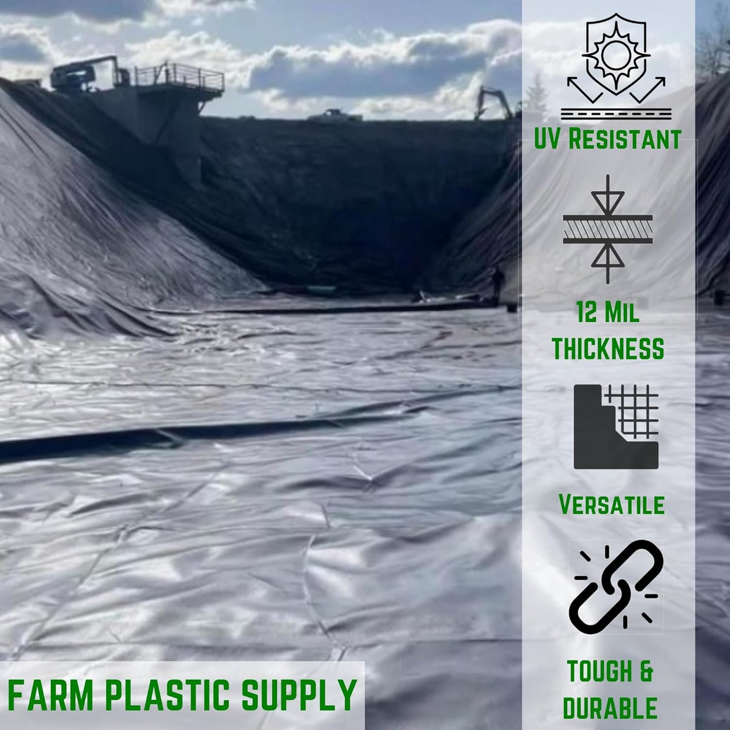 Farm Plastic Supply - 12 Mil String Reinforced Black/White Pond Liner - 12 Mil Fish Pond HDPE Liner, Pond Liners for Outdoor Ponds, Koi Ponds, Garden Fountain, Containment Liner (6' x 5')