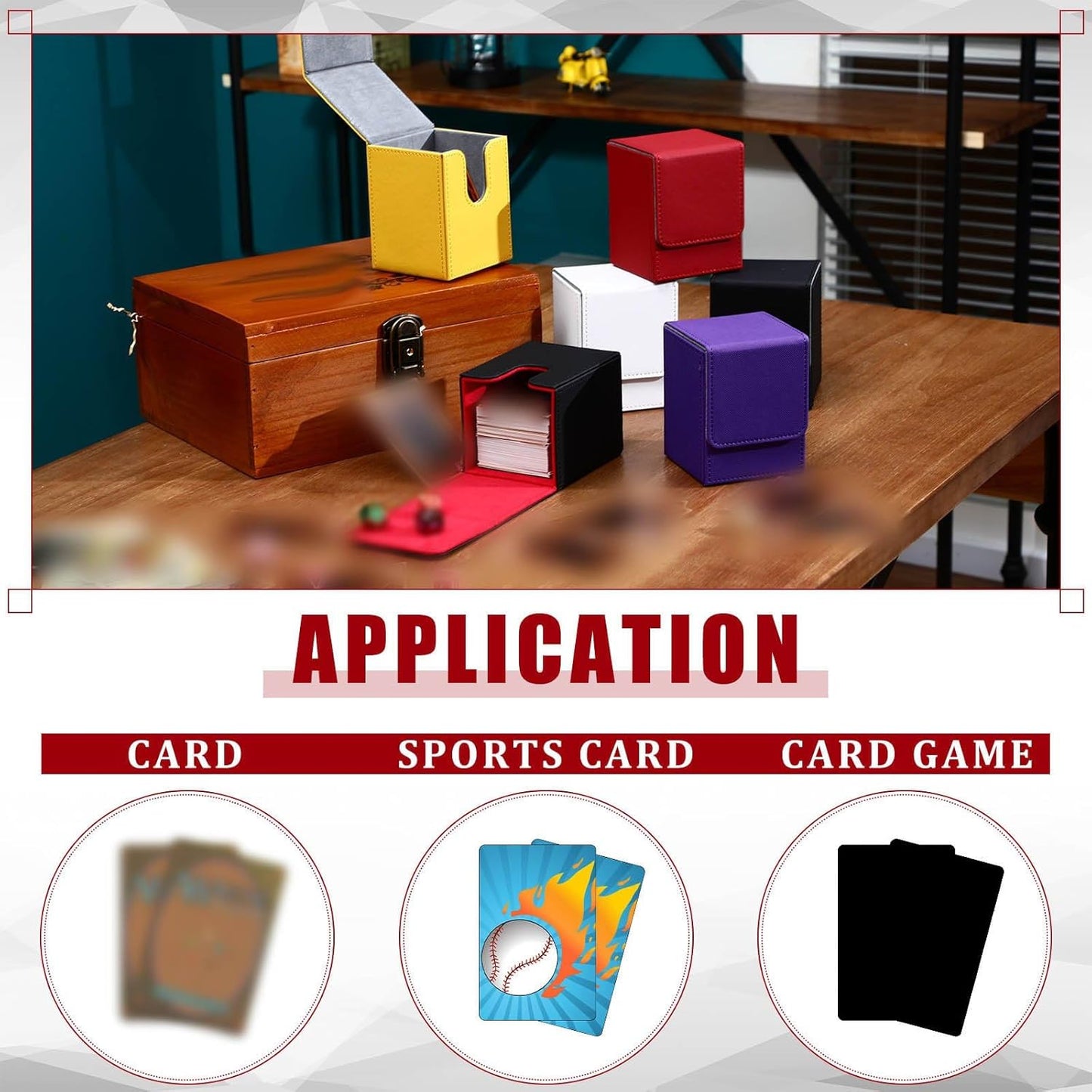 Yookeer 6 Pack Leather Deck Cases 100+ Card Deck Game Box Magnetic Playing Card Storage Box for 100 Plus Cards Compatible with Tcg(White,Black,Black Red,Red,Yellow,Purple,Vertical)