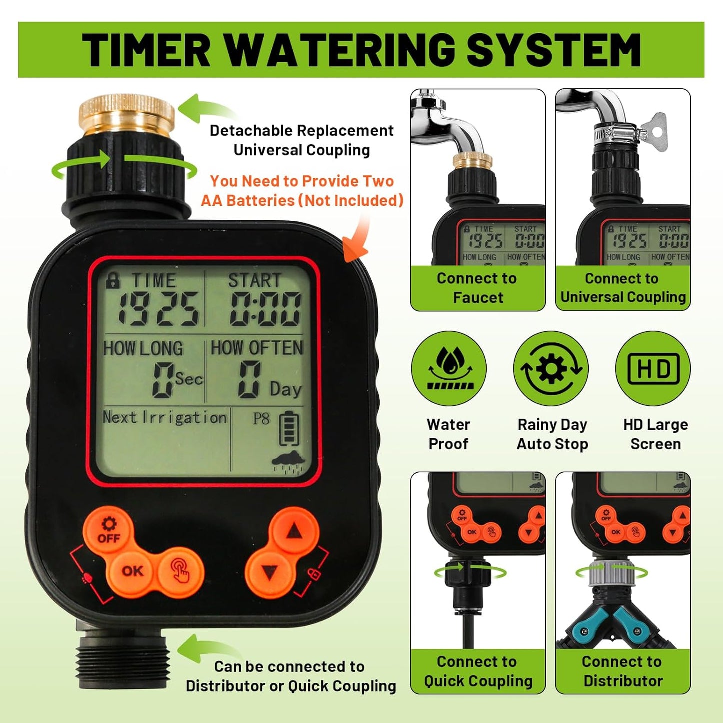 Drip Irrigation Kit - 100 FT. Hose Sprinkler System with 360° nozzles and T-connectors for Gardens, lawns, Plants, Flower beds, Trees, patios and hydroponics (28 nozzles + 28 connectors)