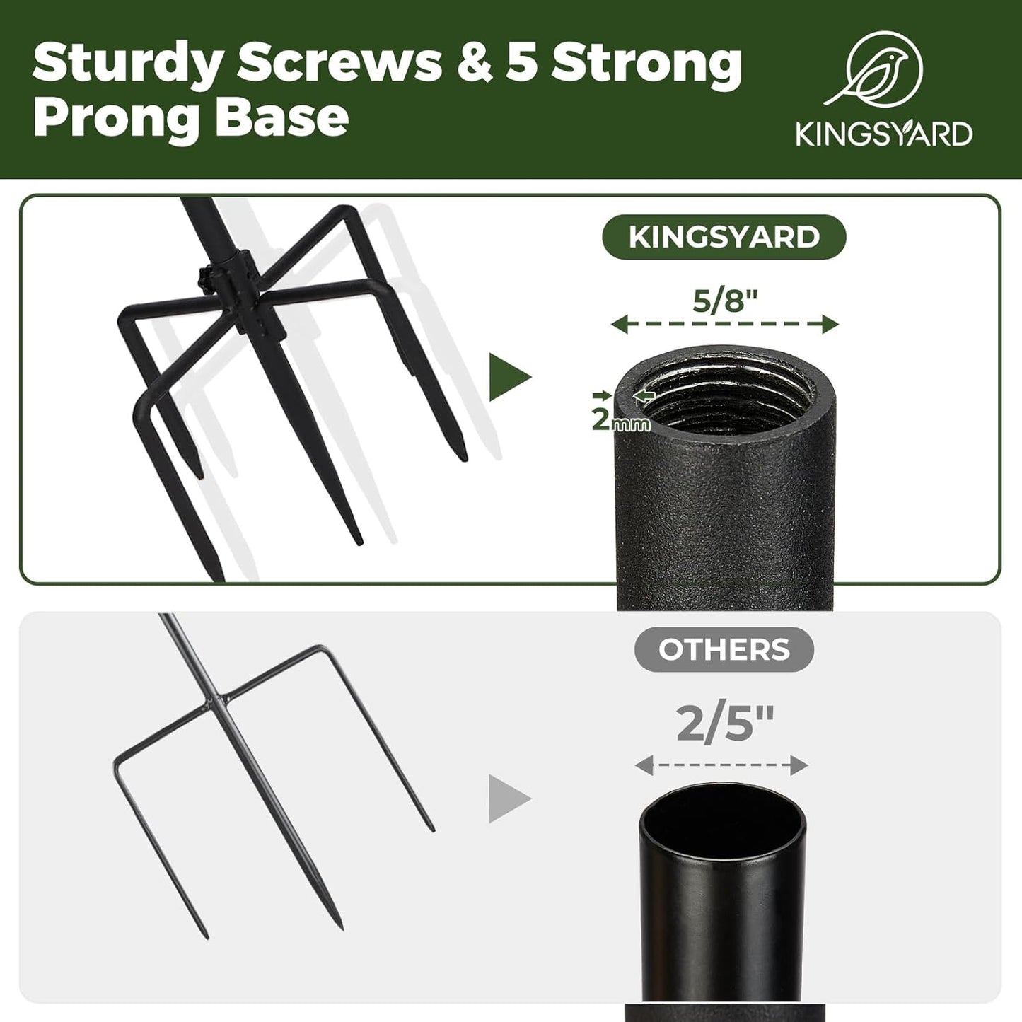 Kingsyard Adjustable Shepherd Hooks for Outdoor - 60 INCH Heavy Duty Bird Feeder Pole with 5 Prong Base, Hummingbird Feeder Stand, Garden Plant Baskets, Weddings Decor, Solar Light Lanterns