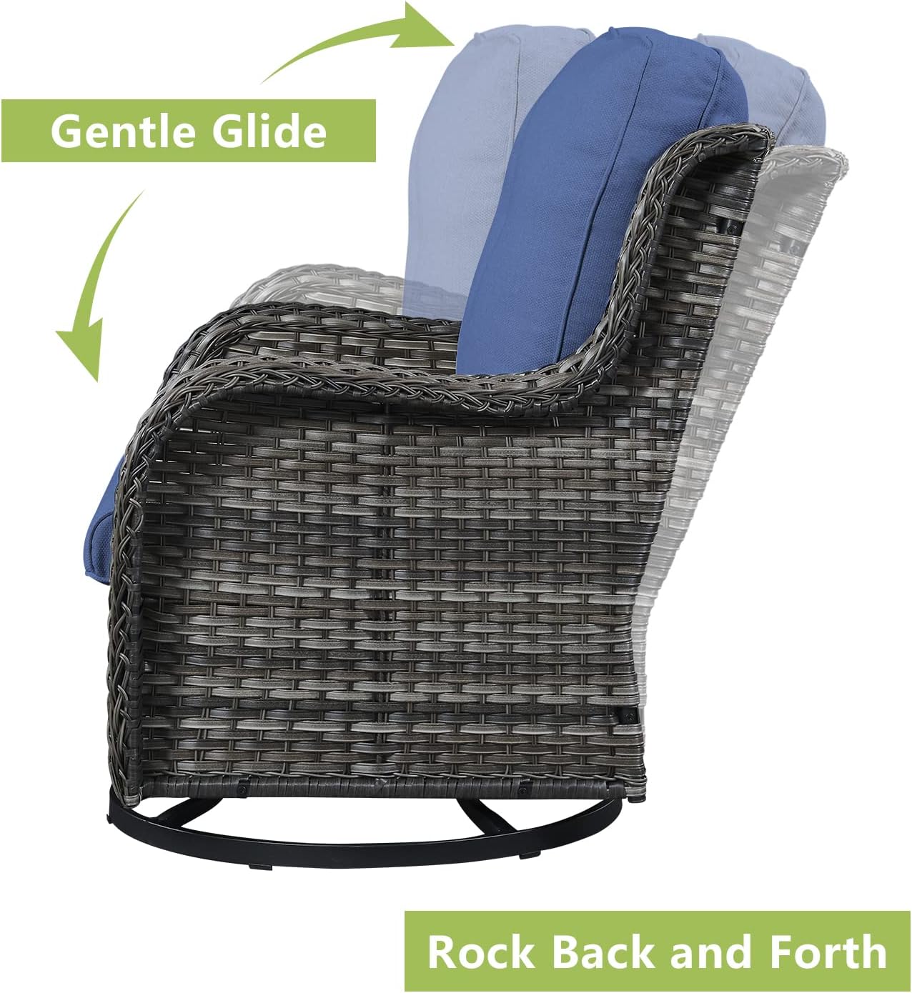 Outdoor Wicker Patio Furniture Set - 6 Piece Rattan Patio Conversation Set with 2 Rocking Swivel Chairs,2 Ottomans,1 Loveseat and 1 Coffee Table for Porch Deck Backyard Garden(Mixed Grey/Blue)