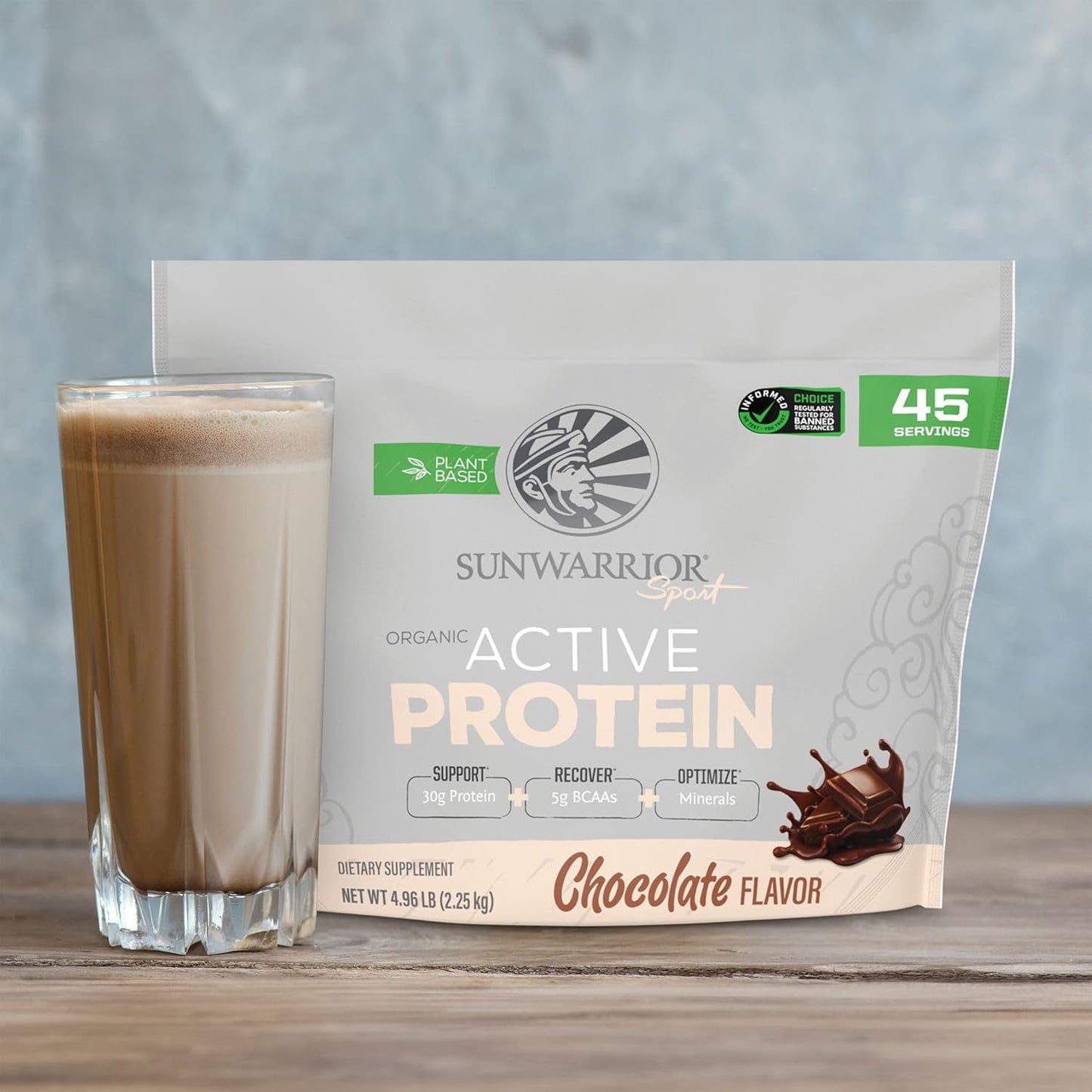 Sunwarrior Organic Plant Based Protein Powder | Vegan Organic Protein Powder with BCAA Amino Acids Plus Recovery Minerals & Botanicals | Non-GMO Soy Dairy & Gluten Free (Chocolate, 45 Servings)