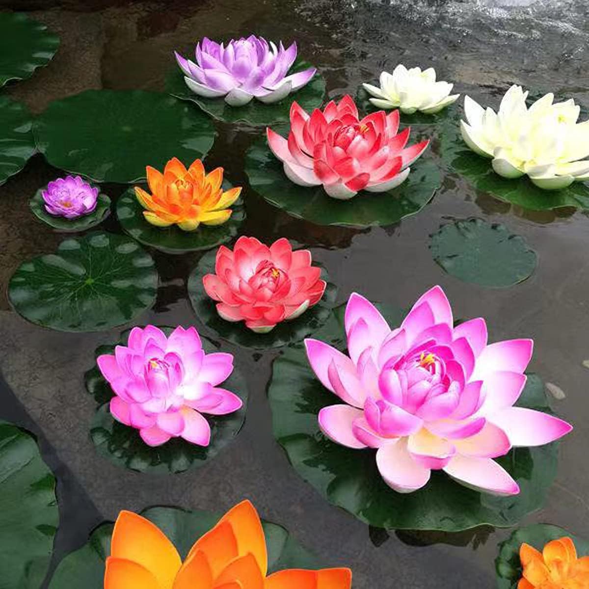 FZBNSRKO Artificial Lotus,4PCS 7.1" Inch Floating Foam Lotus Flowers for Pool,Realistic Water Lily Pads for Home Outdoor Patio Pond Wedding Party Decorations,Sunset Red