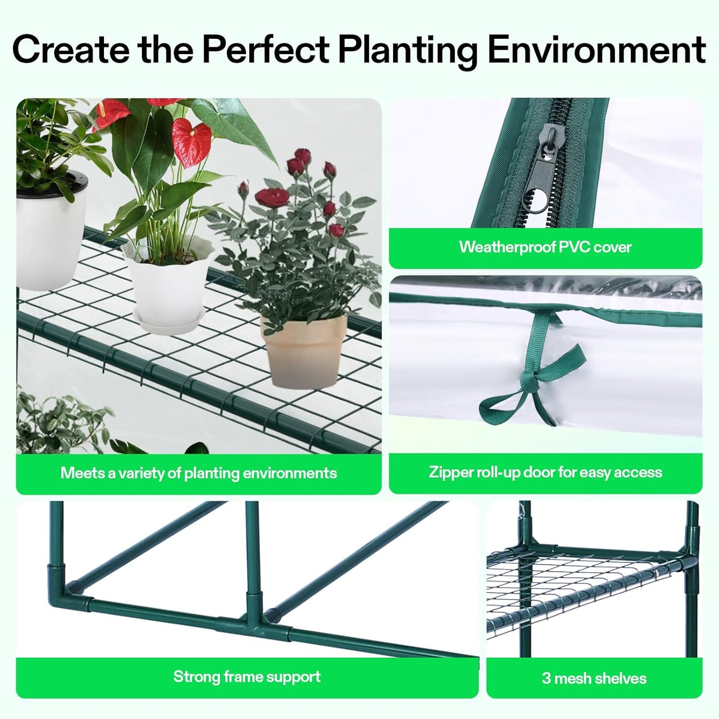 VIVOSUN Transparent 57 x 29 x 77-Inch Mini Walk-in Green House with Windows and Anchors, Plant Garden Hot House