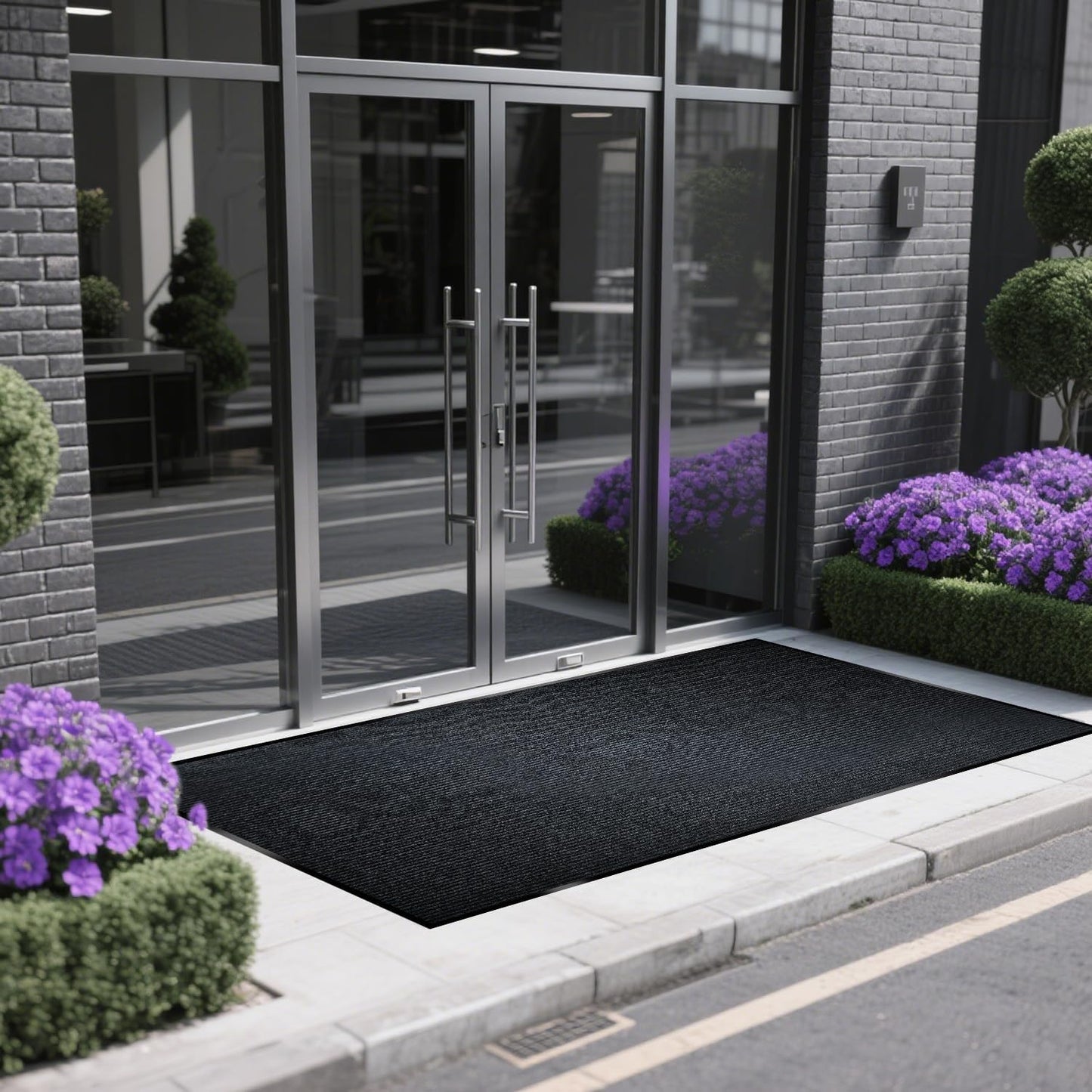 Extra Large Indoor/Outdoor Entrance Mat - 4 x 5 Feet, Rubber Border Door Mat Heavy Duty, Waterproof, Low-Profile, Easy to Clean, Rubber Entry Mat,Commercial Floor Mat, Charcoal Grey