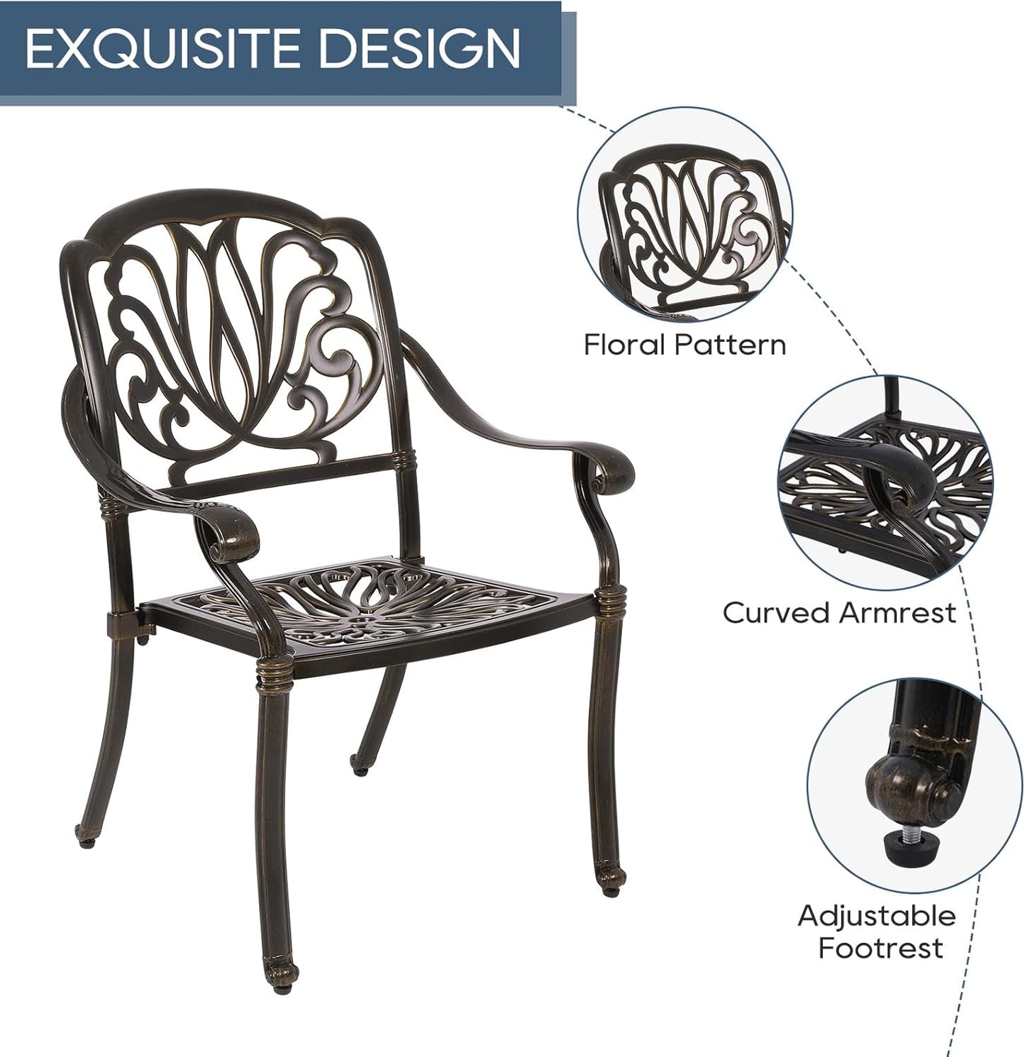 Cast Aluminum Outdoor Patio Dining Set, All Weather Outdoor Furniture Dining Set for Patio, Balcony, Lawn, Garden, Backyard (1 Square Table+ 4 Dining Chairs)