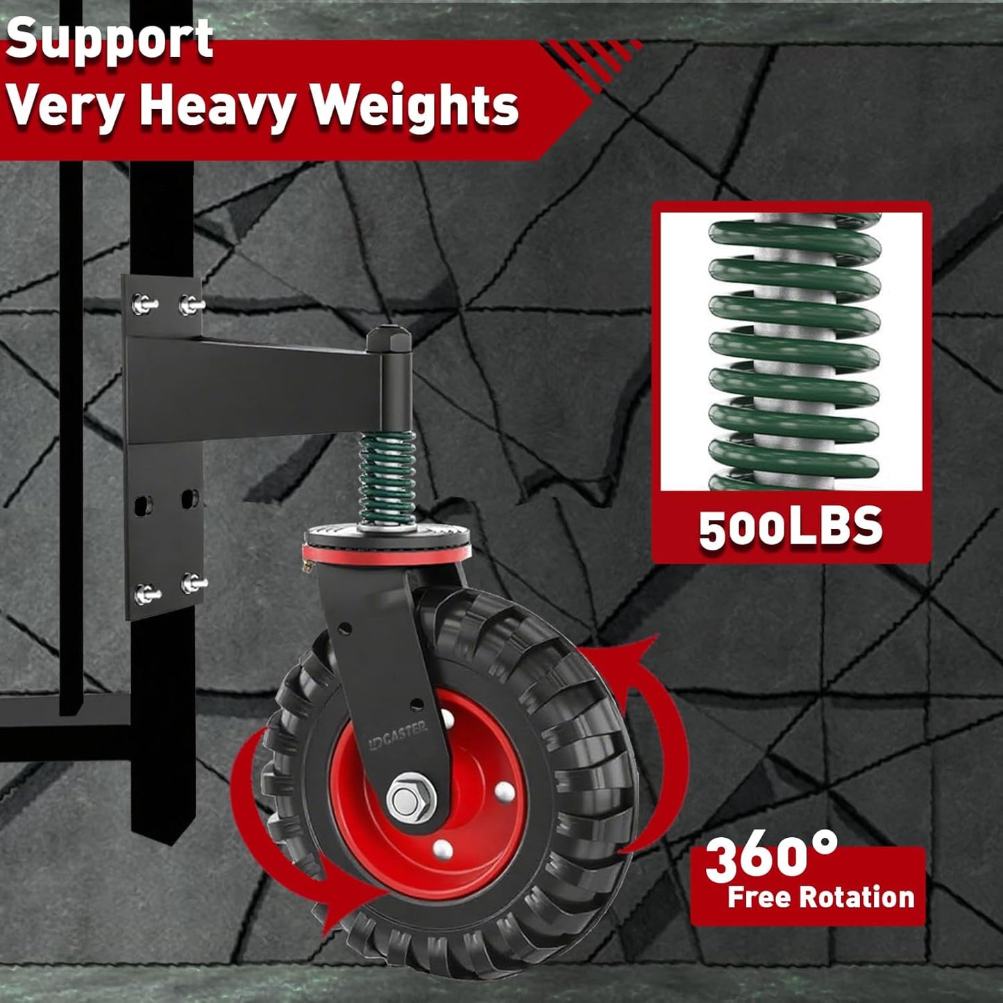 Heavy Duty Gate Wheel, 6" Double-Welded,500lb Capacity for Metal Tube & Wooden Gates, 360° Swivel Spring-Loaded Caster with 2 Installation Kits