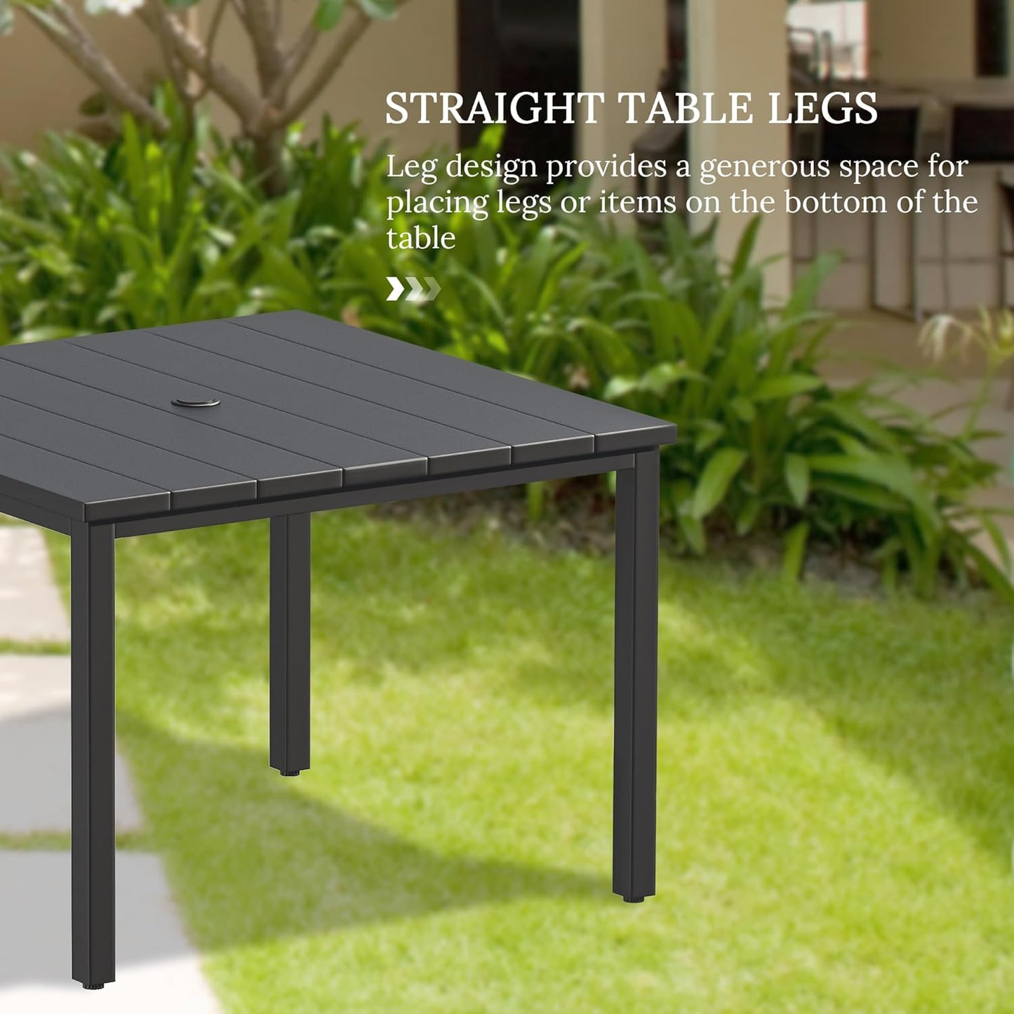 VICLLAX Patio Dining Set for 4, Outdoor Furniture Set Includes 40.2" Square Patio Table and 4 Stackable Patio Sling Chairs, Patio Table and Chairs for Outsides, Black Table and Blue Chairs