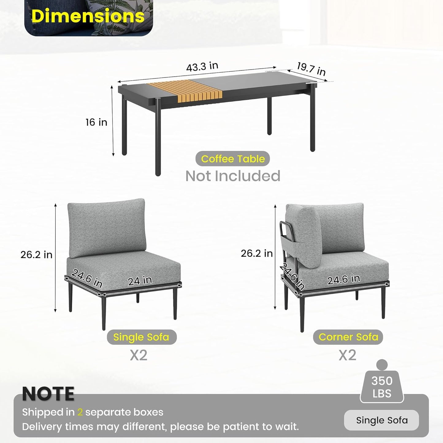 Sundale Outdoor 4 Pieces Metal Patio Furniture Set, Outdoor Sectional Sofa w/6 Inch Olefin Cushion, Modern Outdoor Conversation Sets