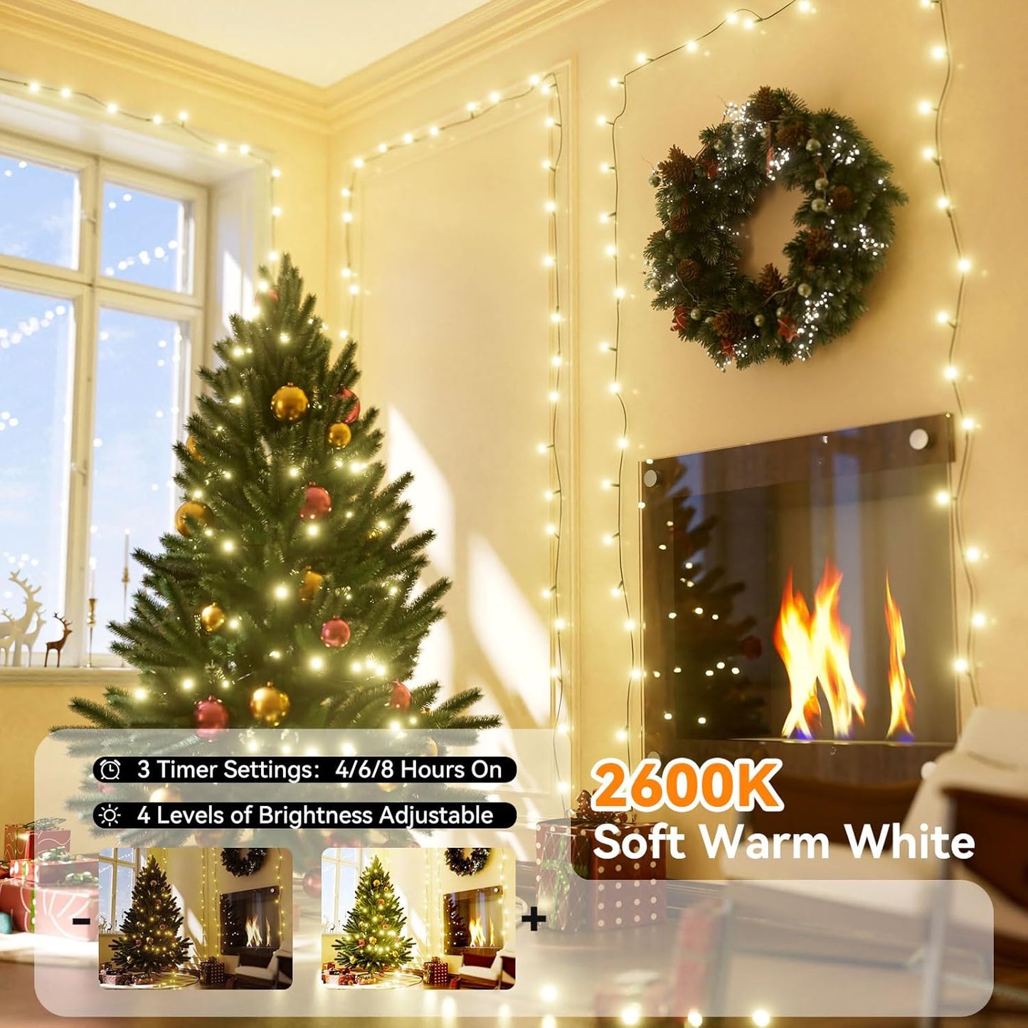 LitHome 164ft 500Led Color Changing String Lights with Remote,35 Colors RGB Christmas Lights with Timer,Dimmable Halloween String Light Outdoor Plug in,Xmas Tree Light Indoor for Fall Party Decor