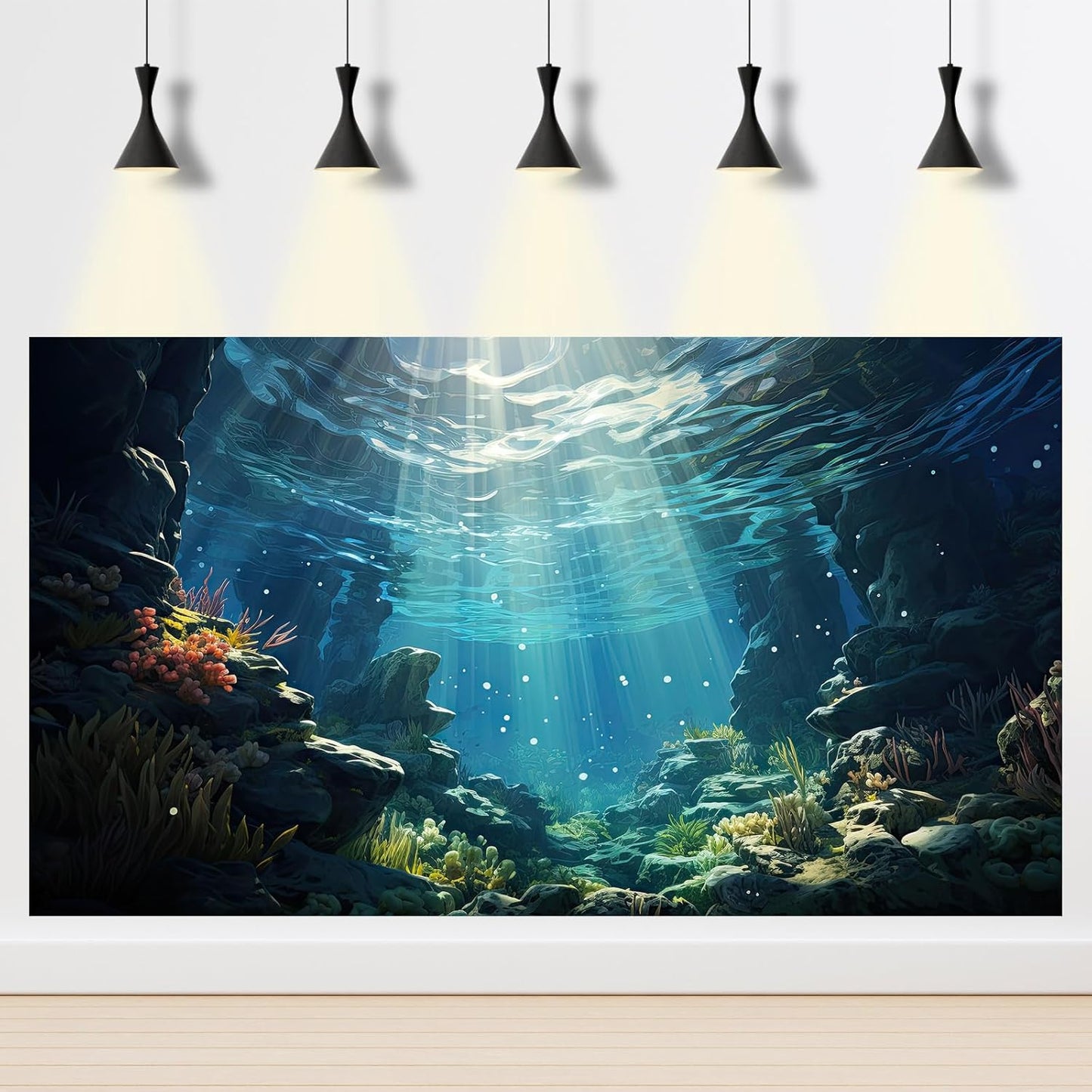 Underwater Aquarium Background Corals and Tropical Fish Terrarium Backdrop Rock Aquatic Plants Sunlight Rays Fish Tank Background Tank Aquarium Wallpaper Poster Decor 30x18in