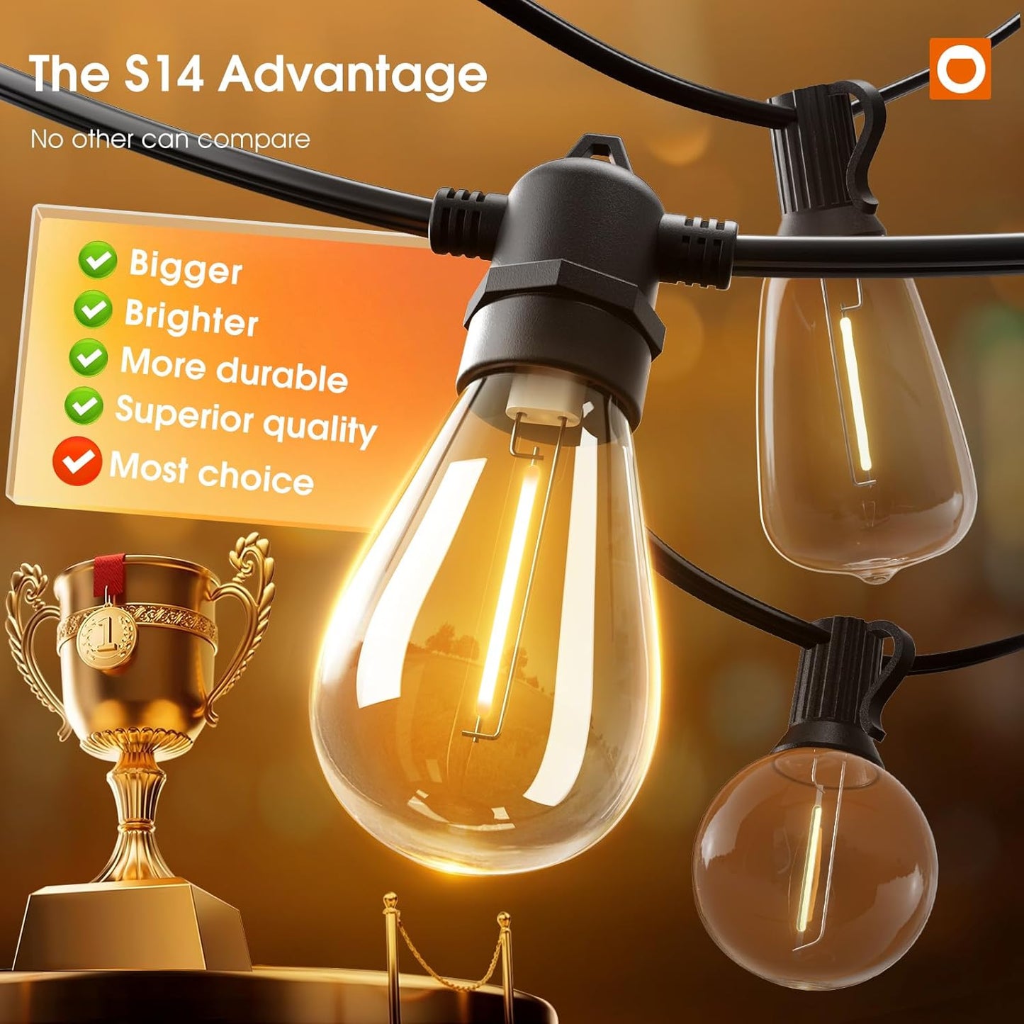 addlon 48FT(2FT Space) LED Outdoor String Lights with 24 Edison Shatterproof Bulbs, Heavy-Duty and Weatherproof Strand, Commercial Grade Patio Lights, Decorative for Garden or Patio, Black