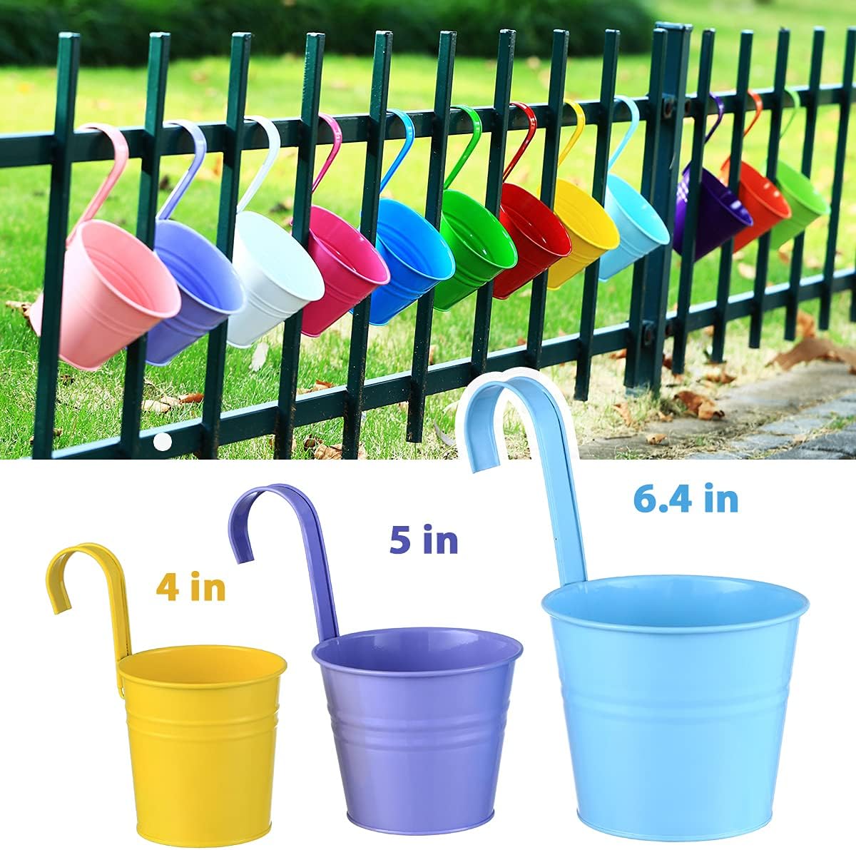 12 Pack Balcony Planters Railing Hanging, Colorful Railing Planter 5.2 Inches Plant Pots with Drainage Holes Hanging Plant Holder Indoor Hanging Planters