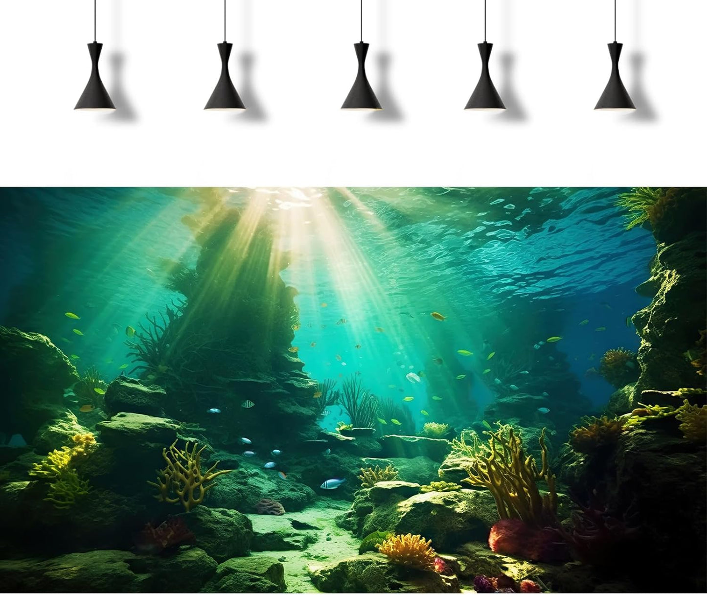 Ocean Floor Fish Tank Background Under The Sea Coral Reef Aquarium Background Tropical Fish Terrarium Backgrounds Underwater Rock Cave Sunray Fish Tank Backgrounds Decorations 36x24in