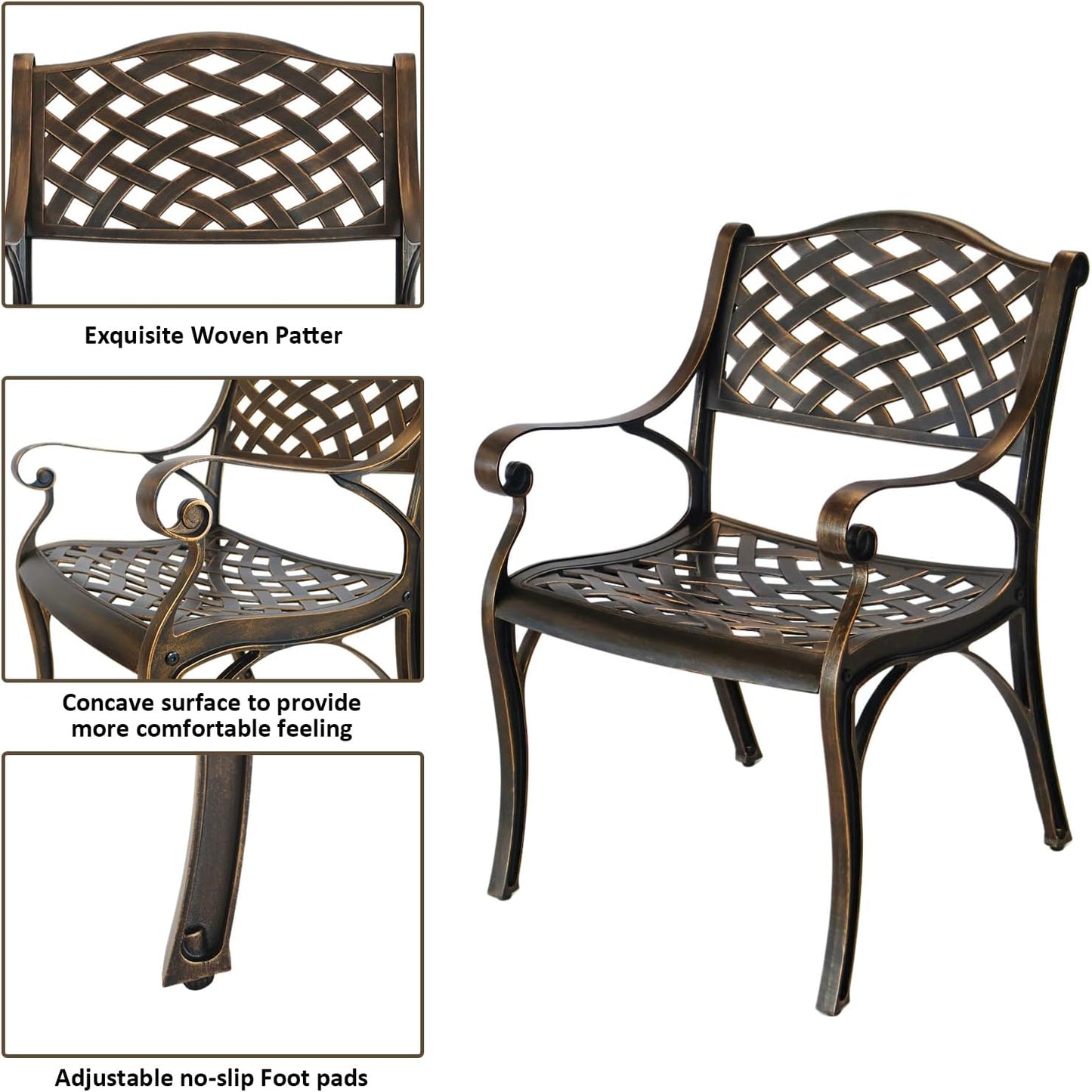 3 Piece Patio Set Metal Bistro Table and Chairs Set of 2 with Umbrella Hole,Cast Aluminum Bistro Table Set Outdoor All Weather Patio Furniture Set for Garden,Backyard,Bronze