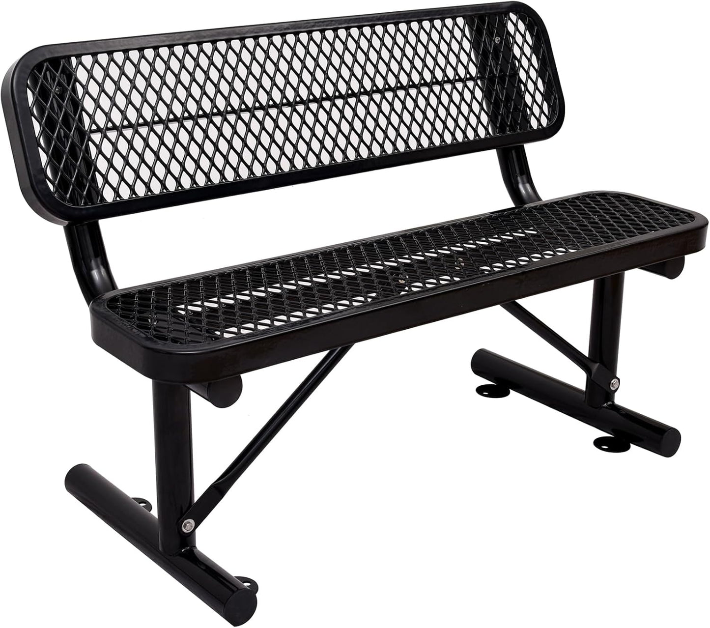 4 Feet Heavy Duty Park Bench with Back Portable Frame, Outdoor Steel Bench with Backrest, Expanded Metal Mesh Bench for Lawn, Park, Deck, Garden, Patio, Porch, Black