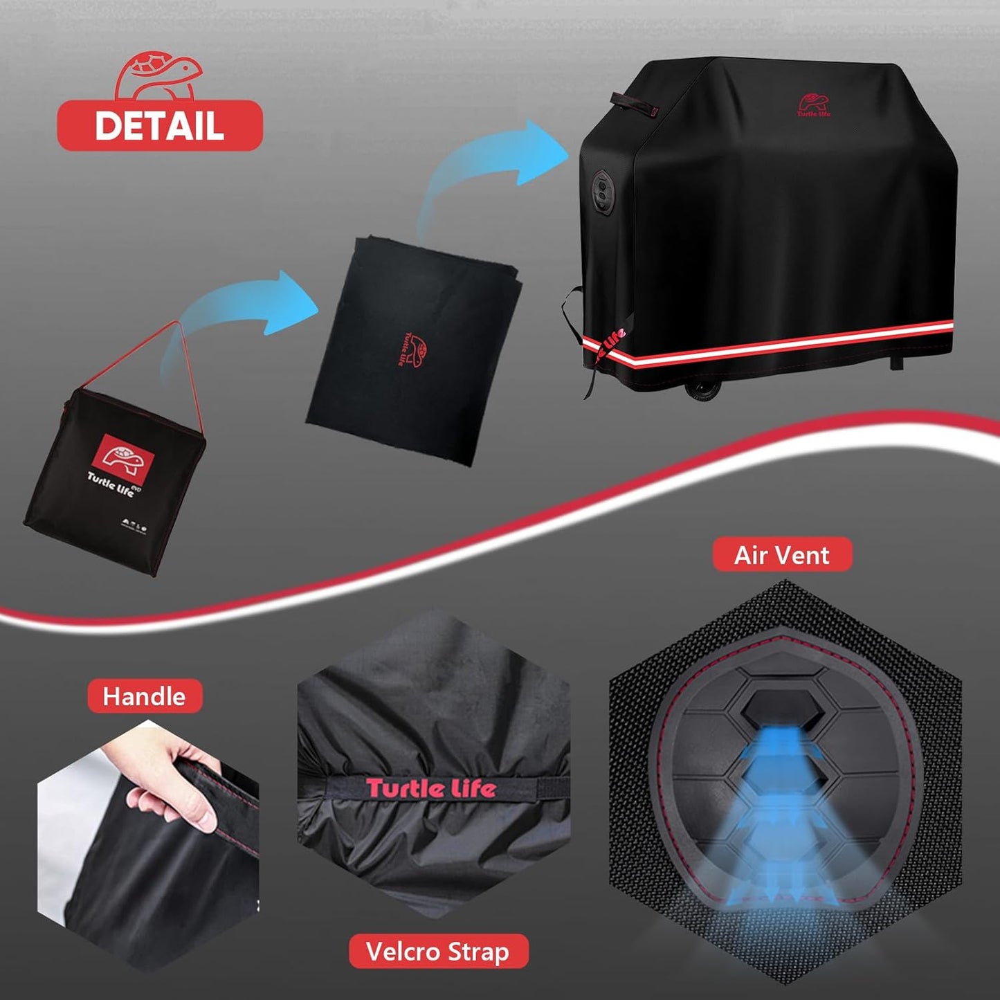 BBQ Grill Cover, 64 Inch Heavy Duty Waterproof 4-6 Burner Barbecue Gas Grill Covers for Weber Genesis Char-Broil Deluxe Royal Gourmet GA Series, Black