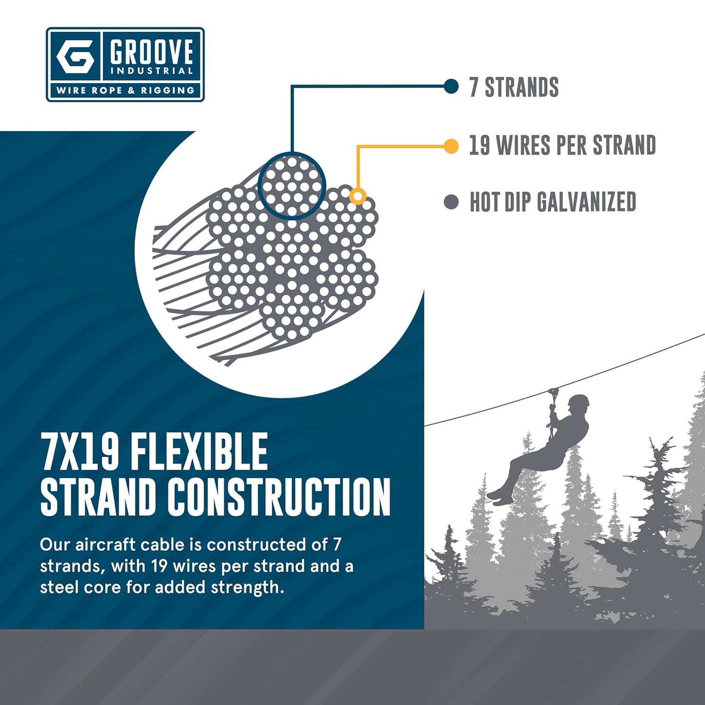 1/8’’ 7x19 Hot Dip Galvanized Aircraft Cable – Steel Wire Rope - 2000 Feet