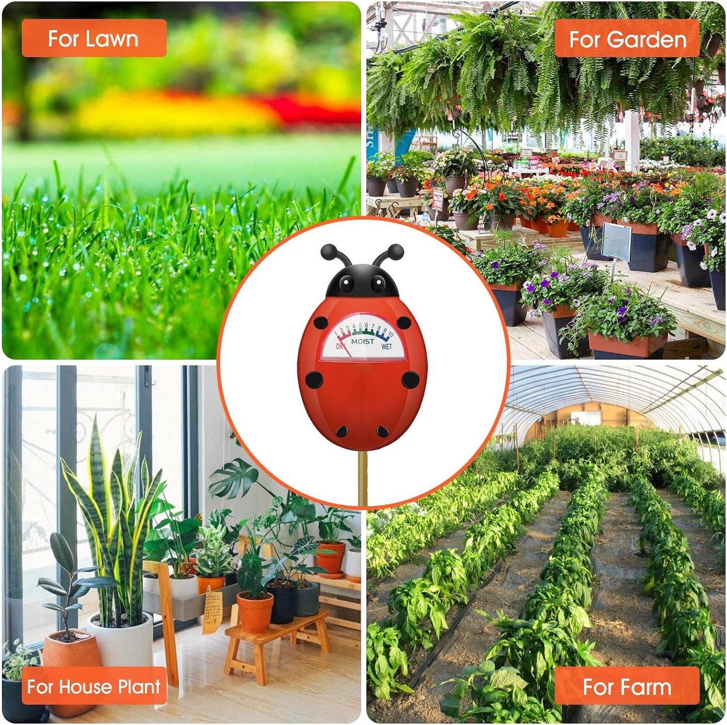 Soil Moisture Meter, Plants Moisture Meter, Gardening Tool Kits for Plant Care, Plant Water Monitor for Garden, Farm, Lawn Indoor & Outdoor Use, No Batteries Required