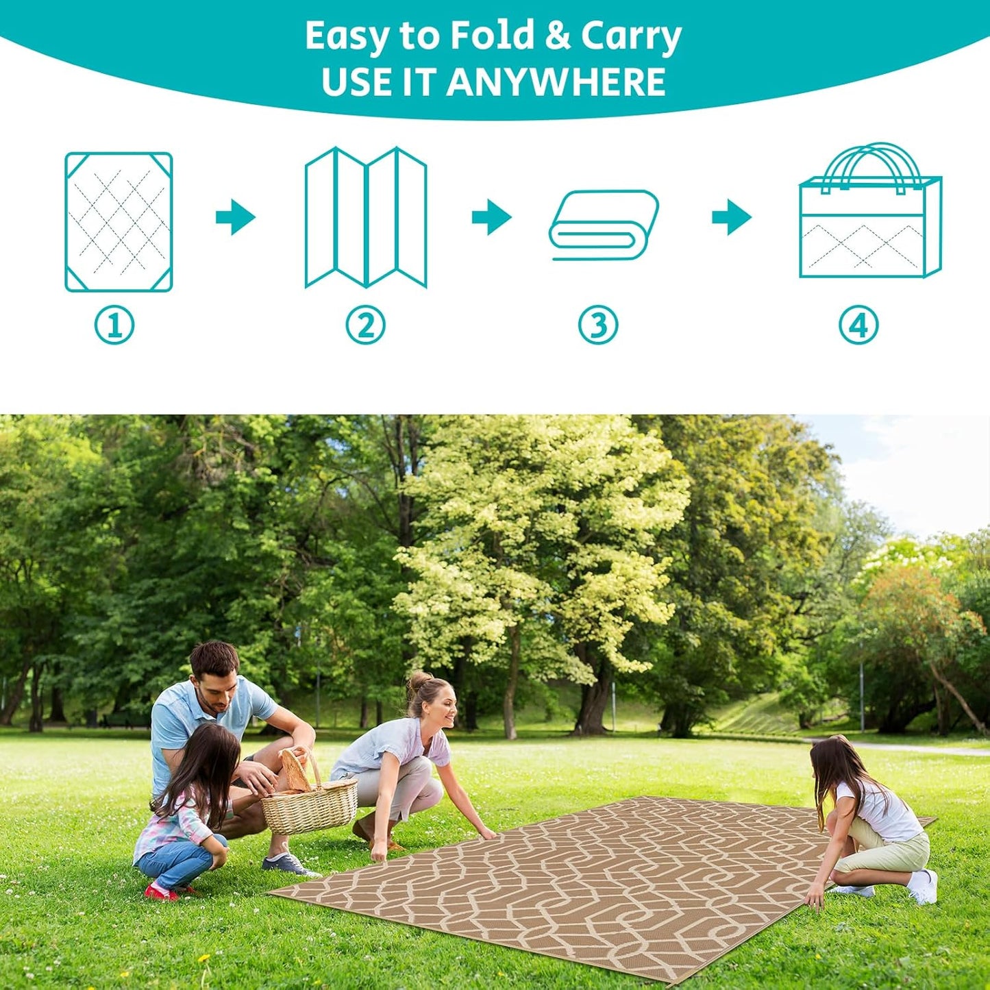 HEBE Outdoor Rug Waterproof 6x9, Reversible Plastic Straw Rug RV Camping Rug, Indoor Outdoor Patio Mat Clearance, Outside Carpet for Porch,Deck,Camper,Balcony,Backyard,Picnic