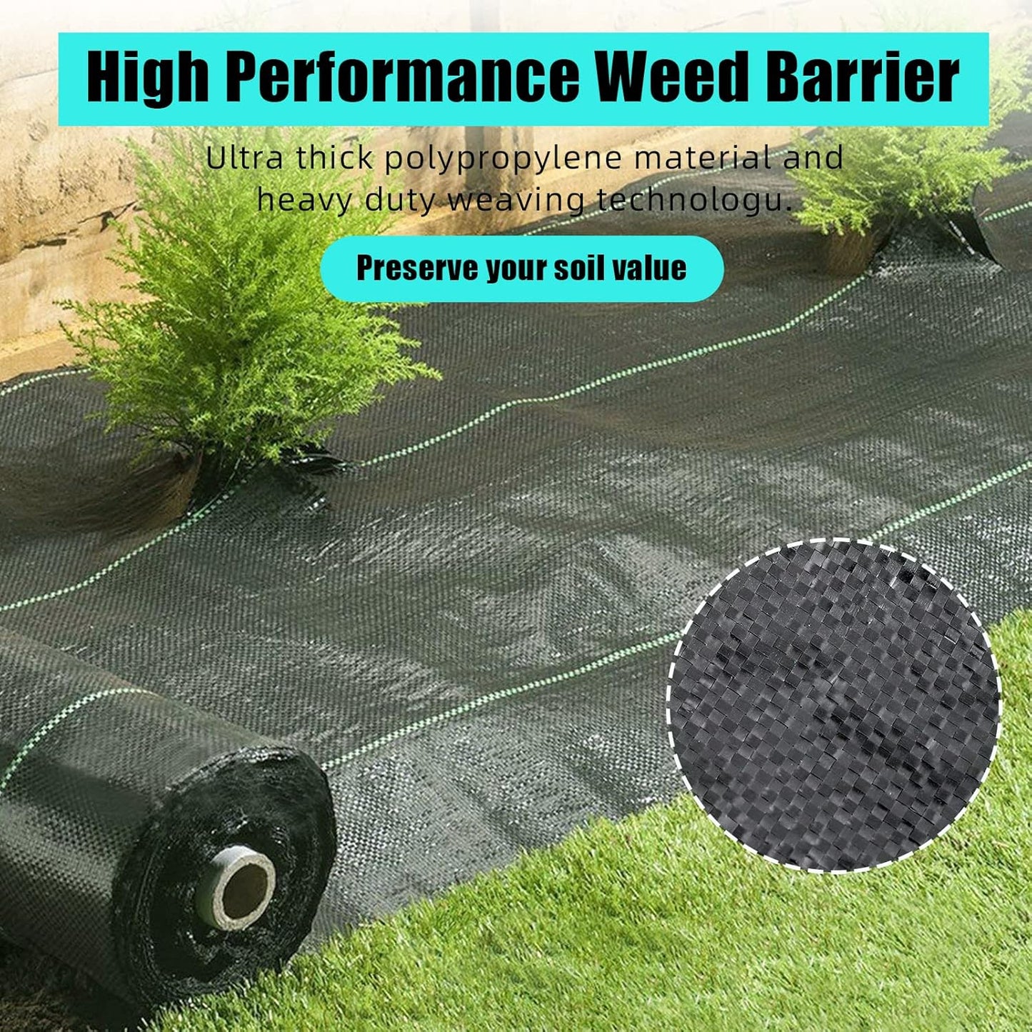 6ft X 300ft Weed Barrier Landscape Fabric Heavy Duty, Towallmark Premium 2.4 oz Ground Cover Weed Block Gardening Mat, Easy Setup & Superior Weed Control, for Erosion Control, Weed Barrier