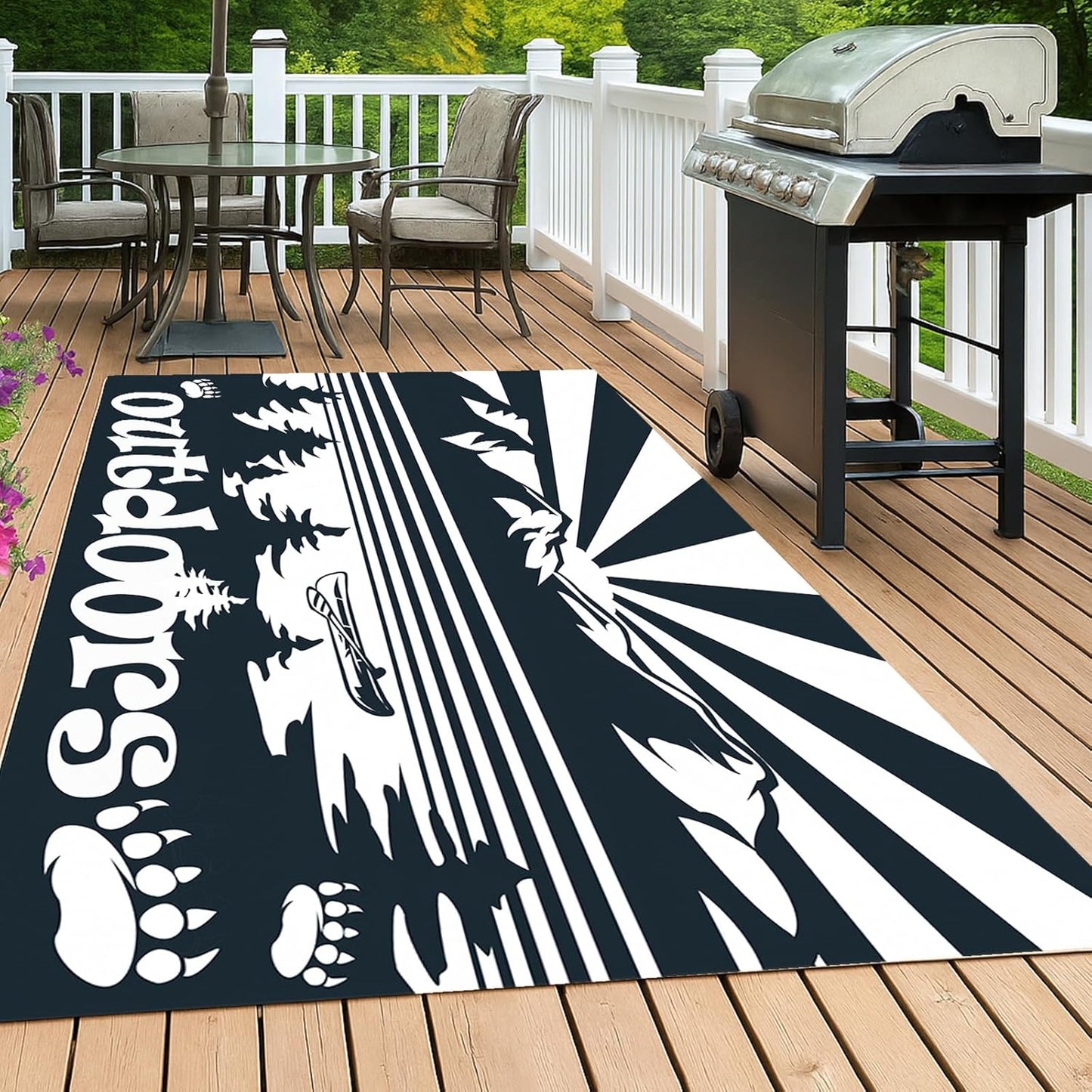 WILDROOTS 5x8 Feet Mountain & Sea Ship Plastic Outdoor Rug, Stain Resistant Waterproof Reversible Outdoor Patio Rug, Fade Resistant Camping Rug