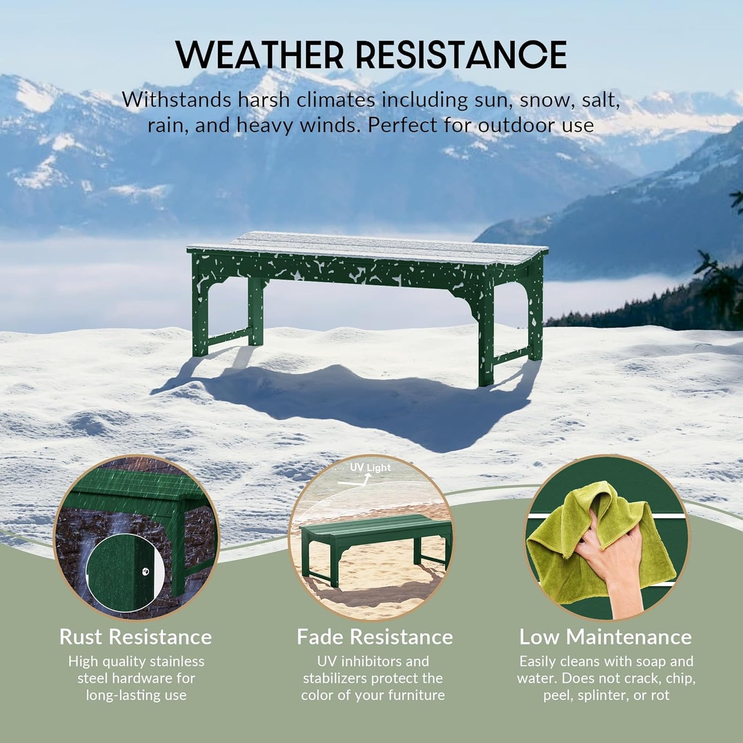 WestinTrends Malibu Outdoor Bench, All Weather Resistant Poly Lumber Backless Patio Garden Bench, Adirondack Curved Bench Seat for Comfort, Dark Green