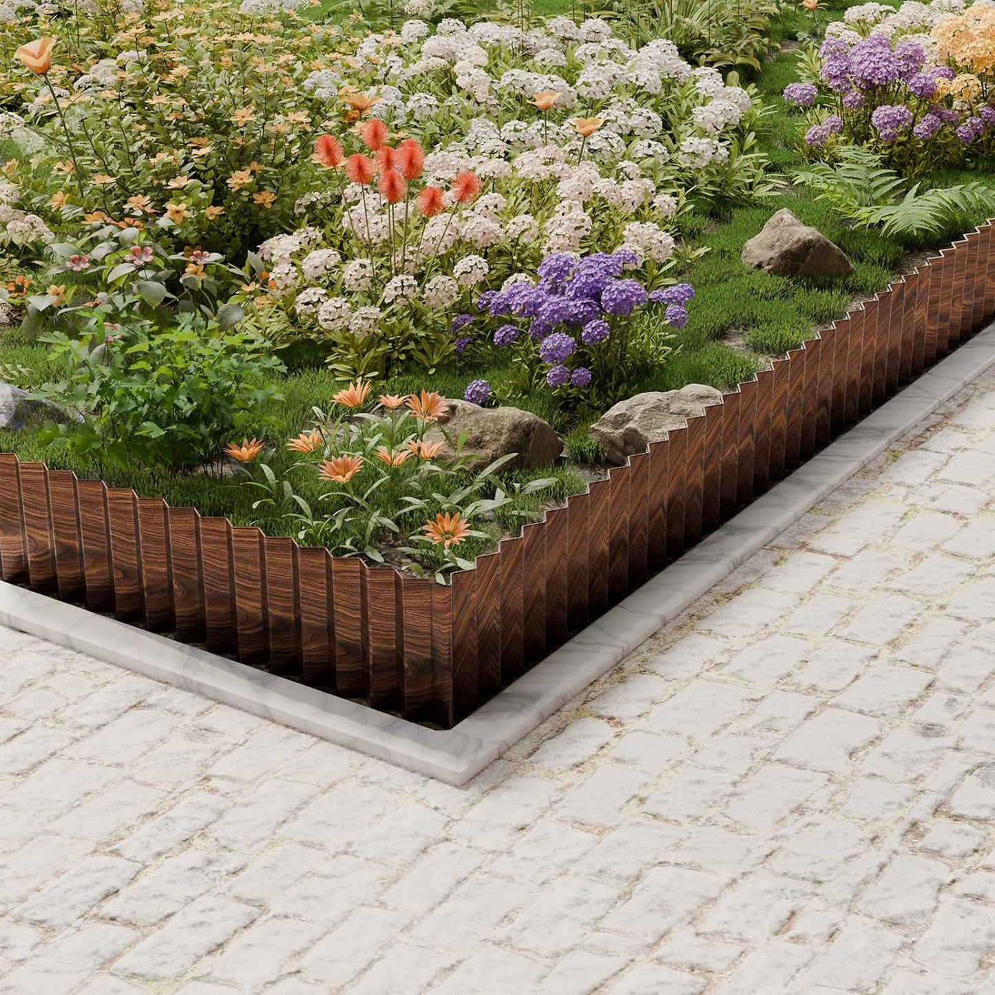 SnugNiture Corrugated Metal Garden Edging,4" x 10' Sturdy Lawn Edging Border,Landscape Edging Border for Lawn, Flower Bed,Garden and Yard(Brown)