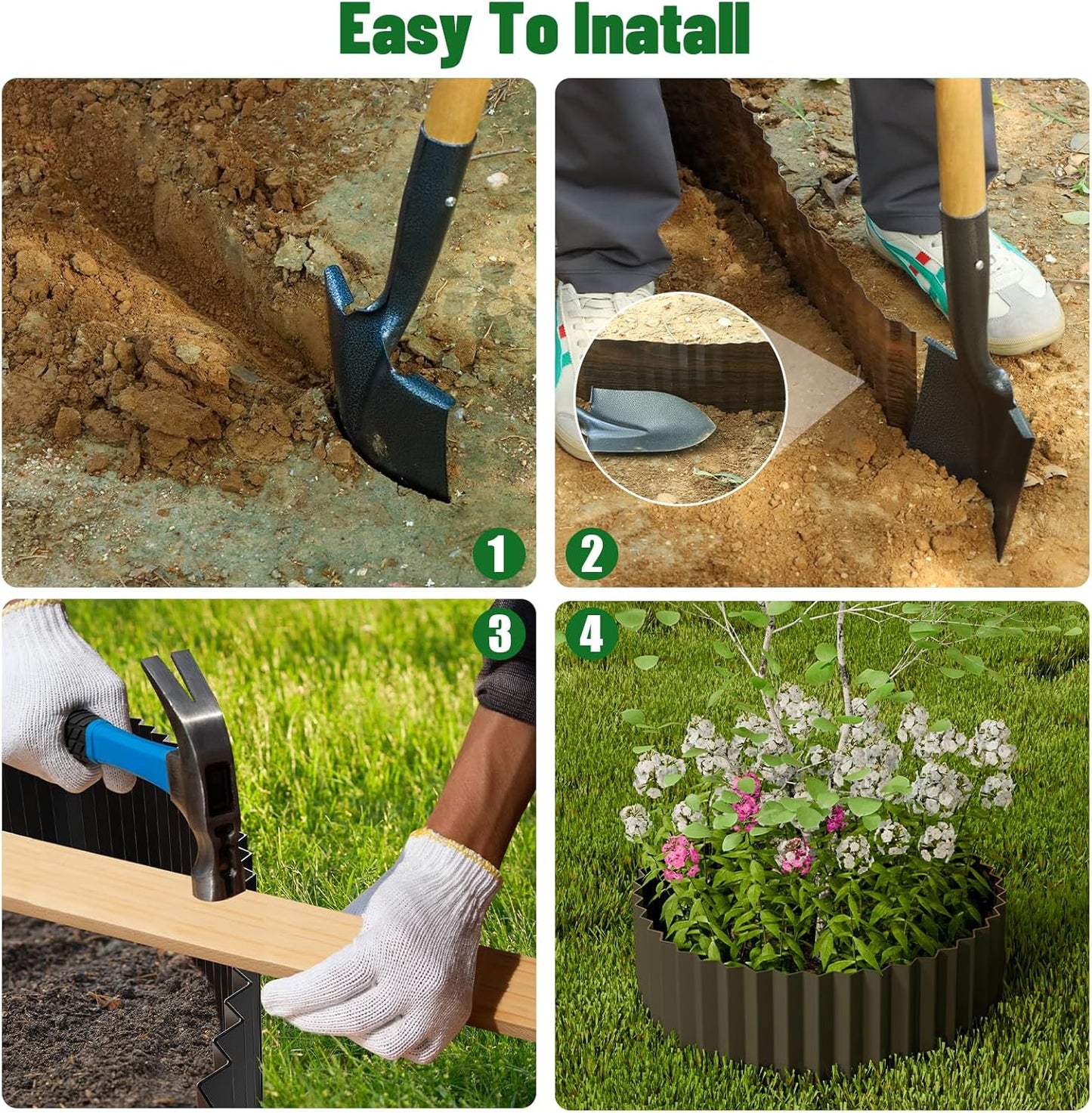 SnugNiture Corrugated Metal Garden Edging,4" x 10' Sturdy Lawn Edging Border,Landscape Edging Border for Lawn, Flower Bed,Garden and Yard