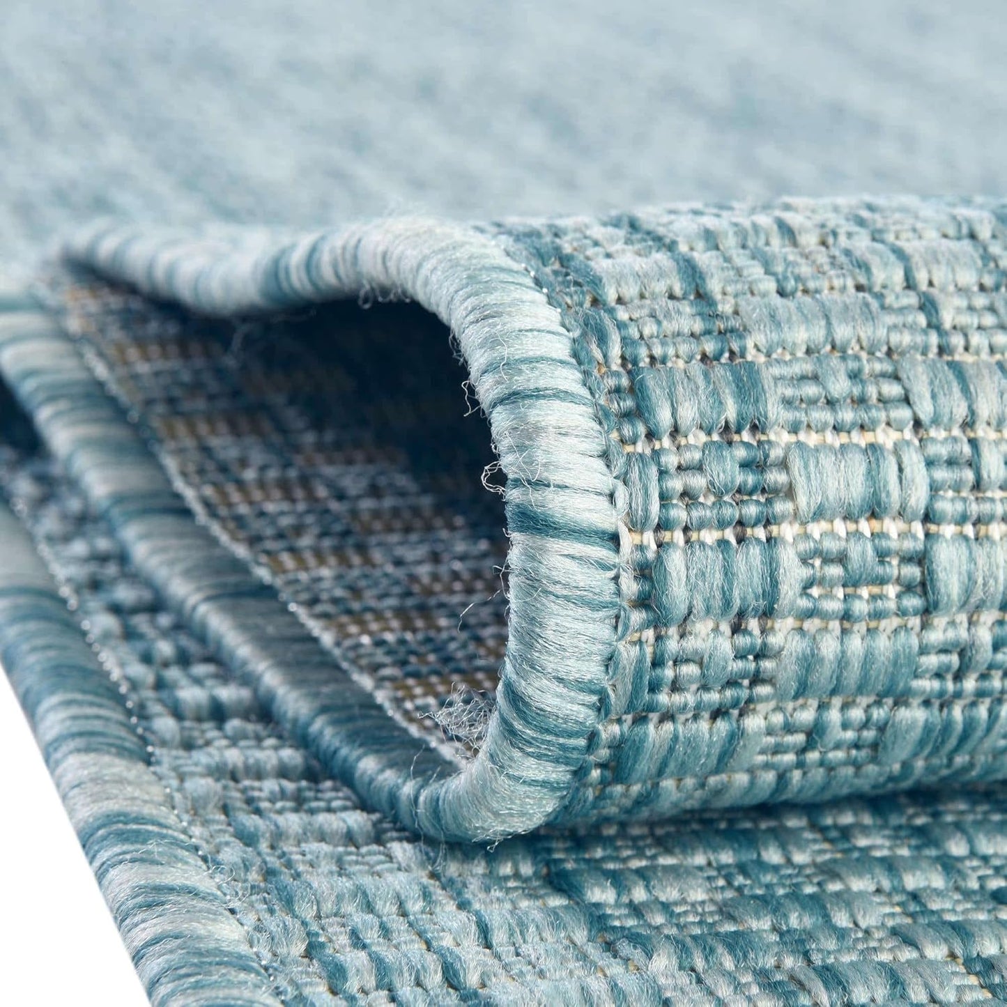 Unique Loom Collection Casual Transitional Solid Heathered Indoor/Outdoor Flatweave Area Rug (2' x 8' Runner, Aquamarine/Ivory)