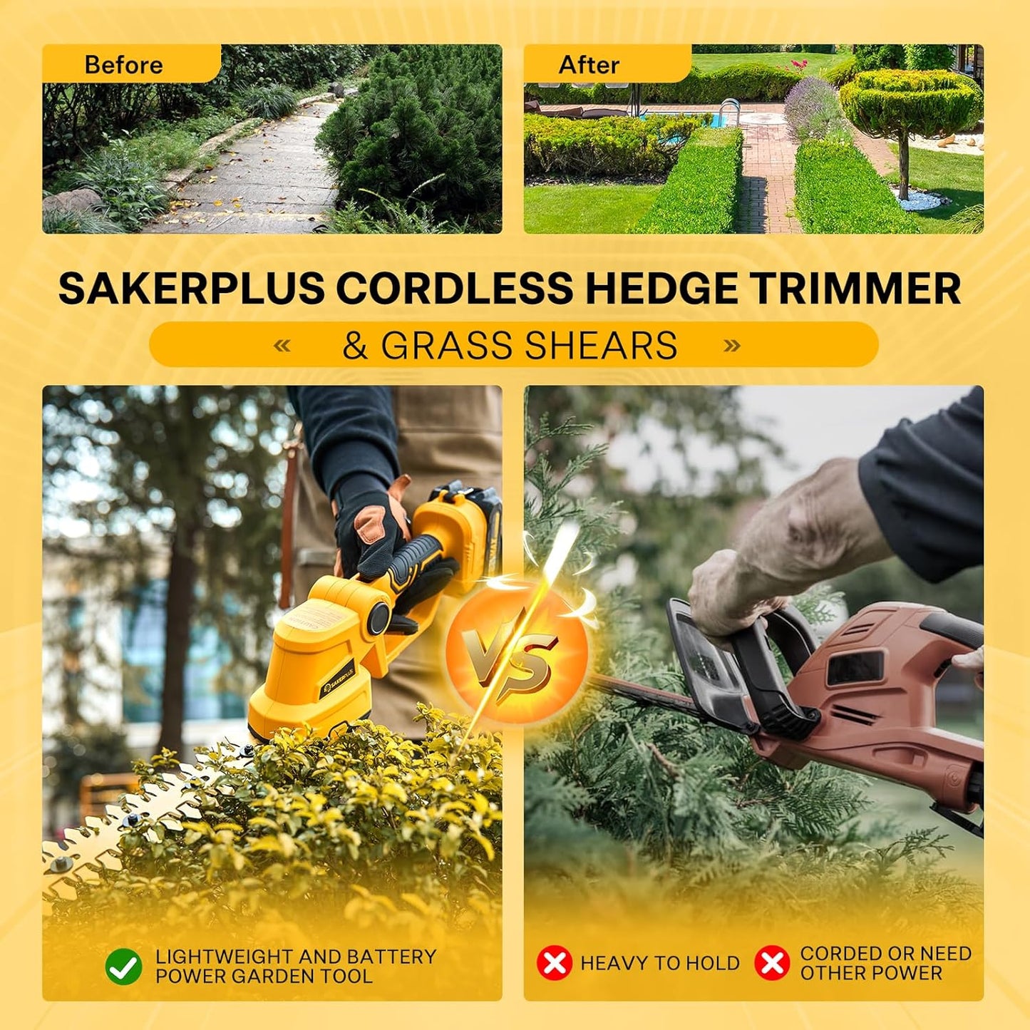 Hedge Trimmer Cordless, 2 in 1 Grass Shears Hedheld and Electric Hedge Trimmer, 22V Mini Battery Hedge Trimmers Clippers with Rechargeable Battery and Charger for Garden and Lawn