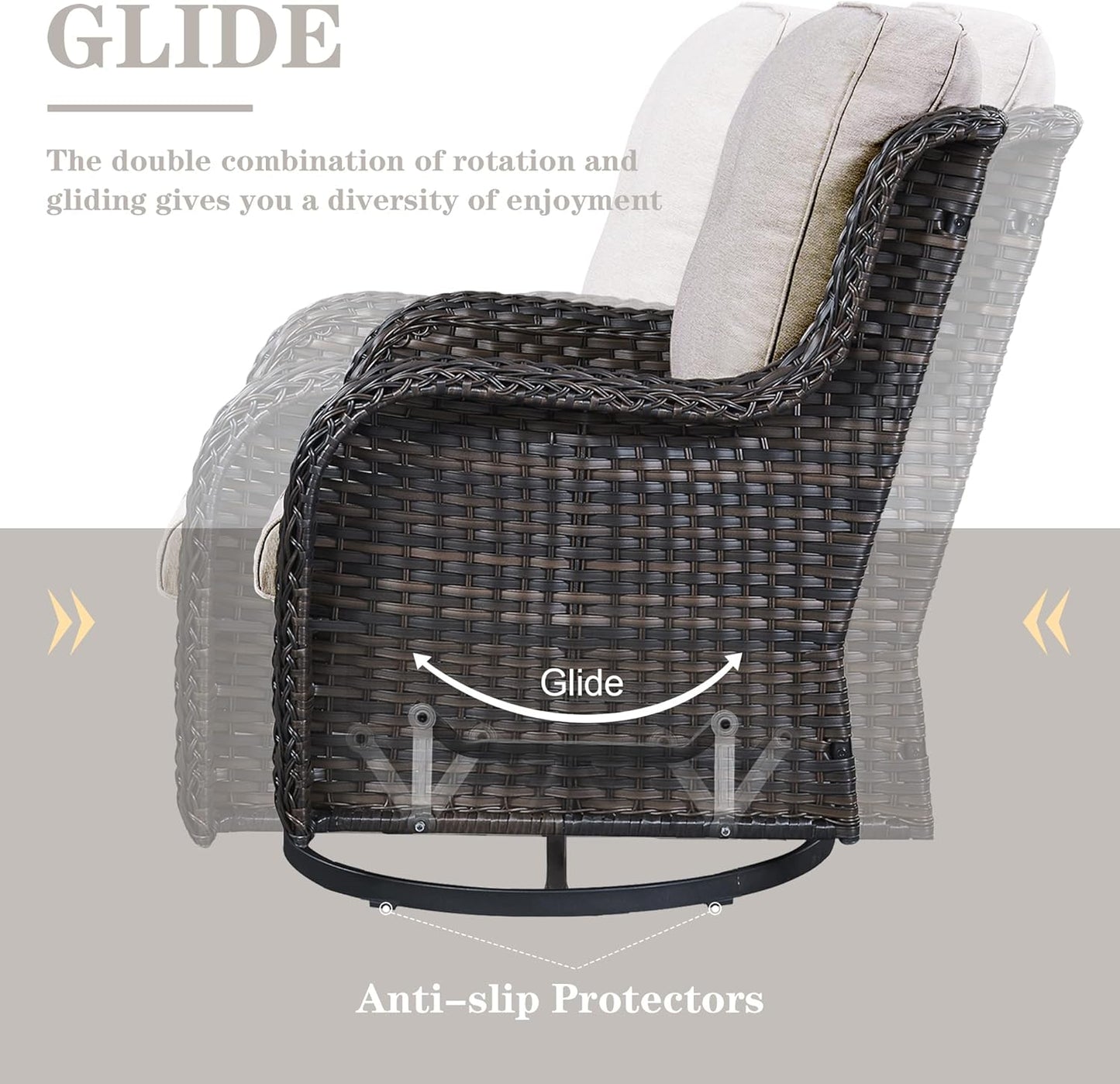 Outdoor Patio Furniture Set with 50000BTU Propane Fire Pit Table, 4 Pieces Wicker Patio Conversation Set with 2 Swivel Rocker Glider Chairs Rattan Sofa Beige Cushion Perfect for Gathering