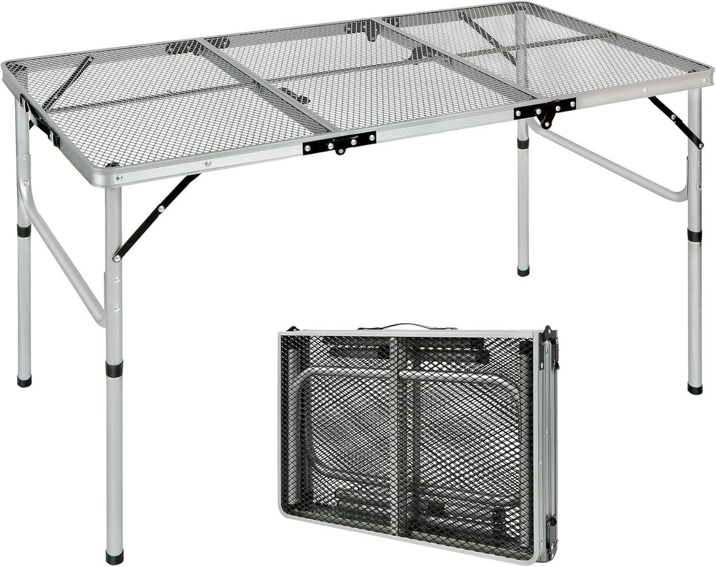 RedSwing Portable Grill Table for Outside, Aluminum Folding Grill Stand Table for Outdoor Camping Picnic BBQ, Lightweight Adjustable Height, (48"x24"x15"/28" Sliver)