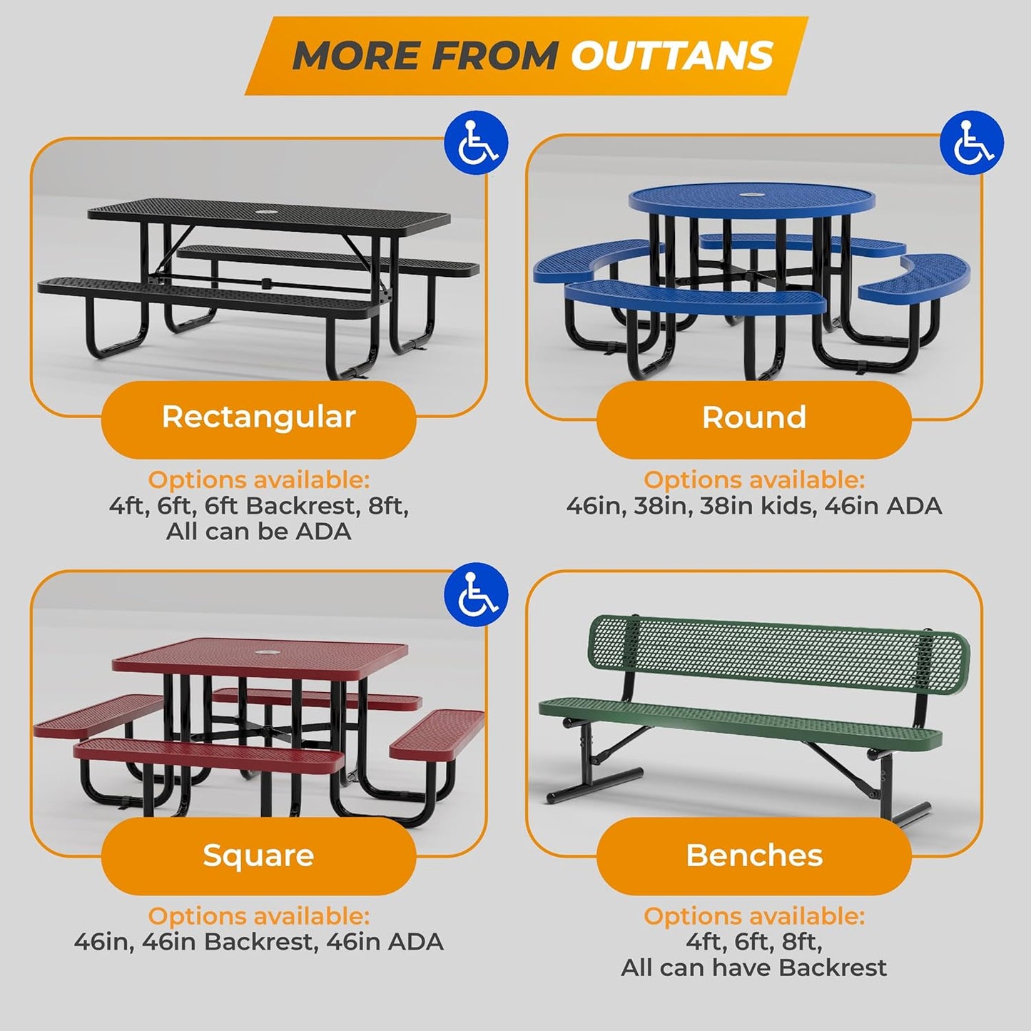 Heavy-Duty Outdoor Metal Bench, Thermoplastic-Coated, Inground, Weatherproof, Commercial-Grade for Parks, Gardens, Patios, Stores & More (6 Ft - Inground with Back, Blue)
