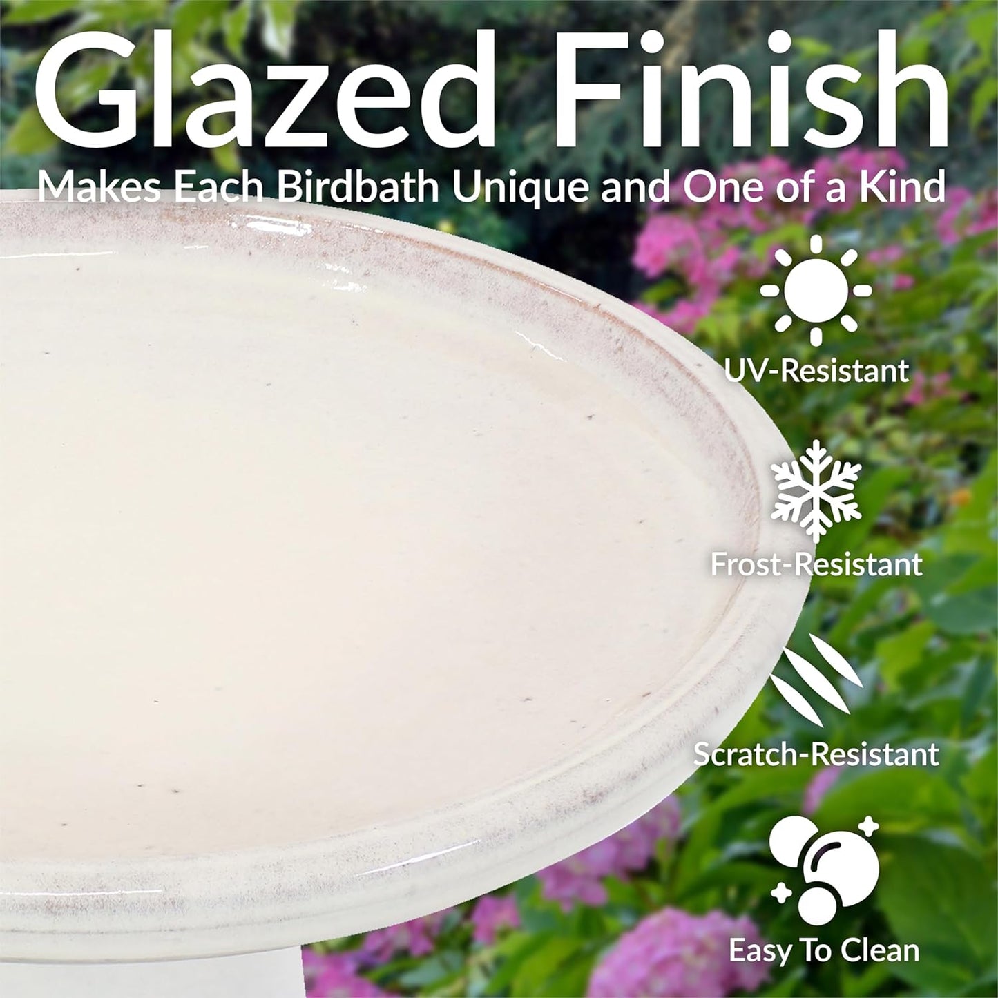 Sunnydaze 21" H Ceramic Bird Bath for Outside - Hand-Painted Outdoor Bird Bath Bowl, UV/Frost-Resistant Finish - Twilight - Classic Pedestal