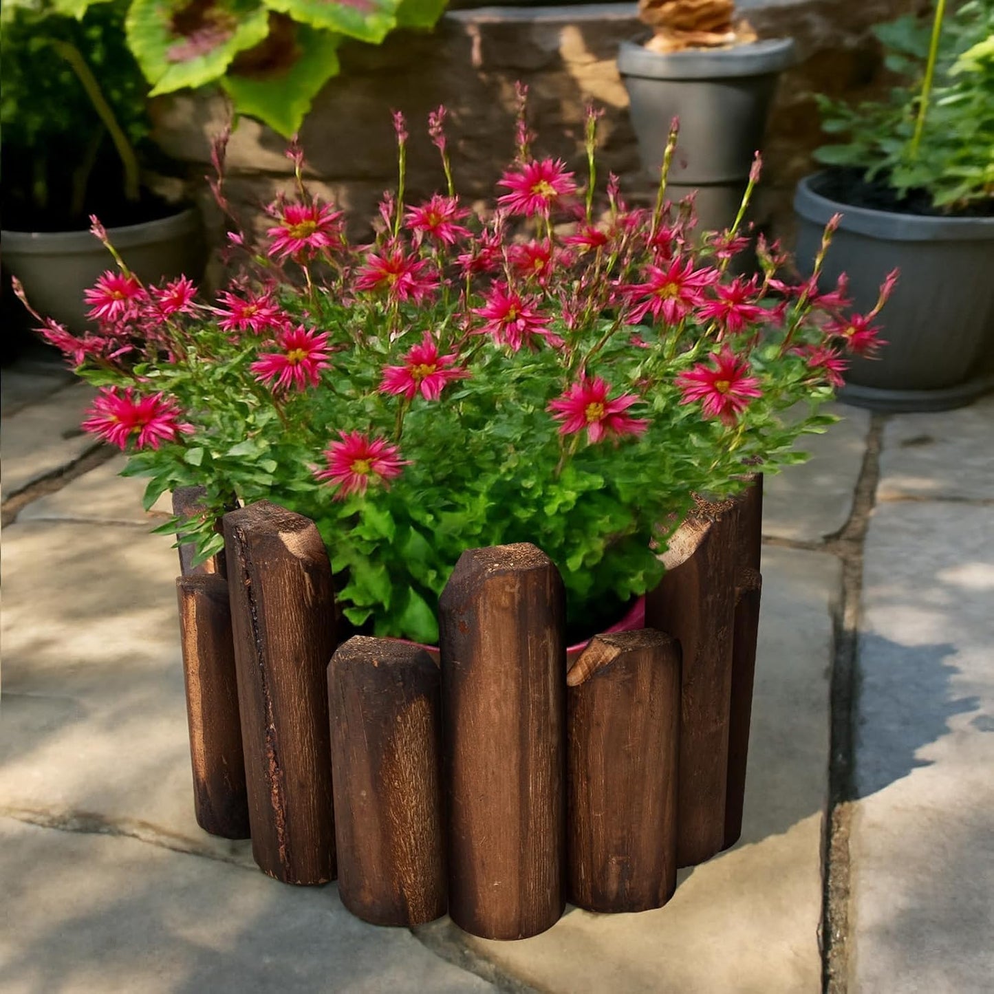 Wood Garden Edging – Half-Round Decorative Wooden Fence Border for Indoor & Outdoor Use, Rustic Natural Pine Panels for Flower Beds, Pathways, and Landscaping Décor
