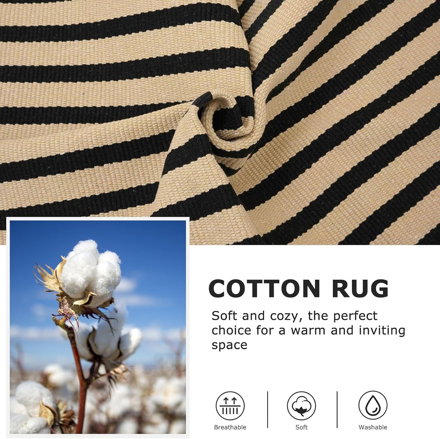 IOHOUZE Striped Area Rug 2.3'x3.6' Front Door Rugs Small Washable Area Rug for Front Porch, Spring Summer Welcome Door Mats Outdoor Indoor, Doormat for Entryway Porch Entrance, Tan/Black