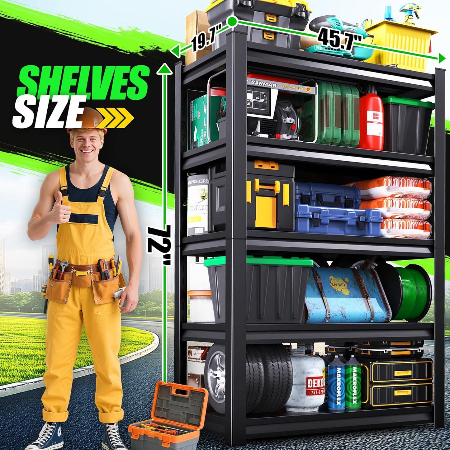 Garage Shelving 3000lb Heavy Duty Shelving Adjustable Metal Shelvings Garage Storage Shelves 5 Tier Utility Shelvin Unit Metal Shelf Rack for Basement Industrial Black 72''H*46''W*20''D,2 Pack
