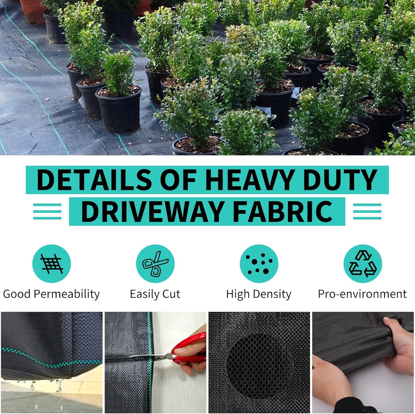 3 x 600 FT Weed Barrier Fabric,2.4 OZ Landscape Fabric,Heavy Duty PP Ground Cover for Gardening,Farming