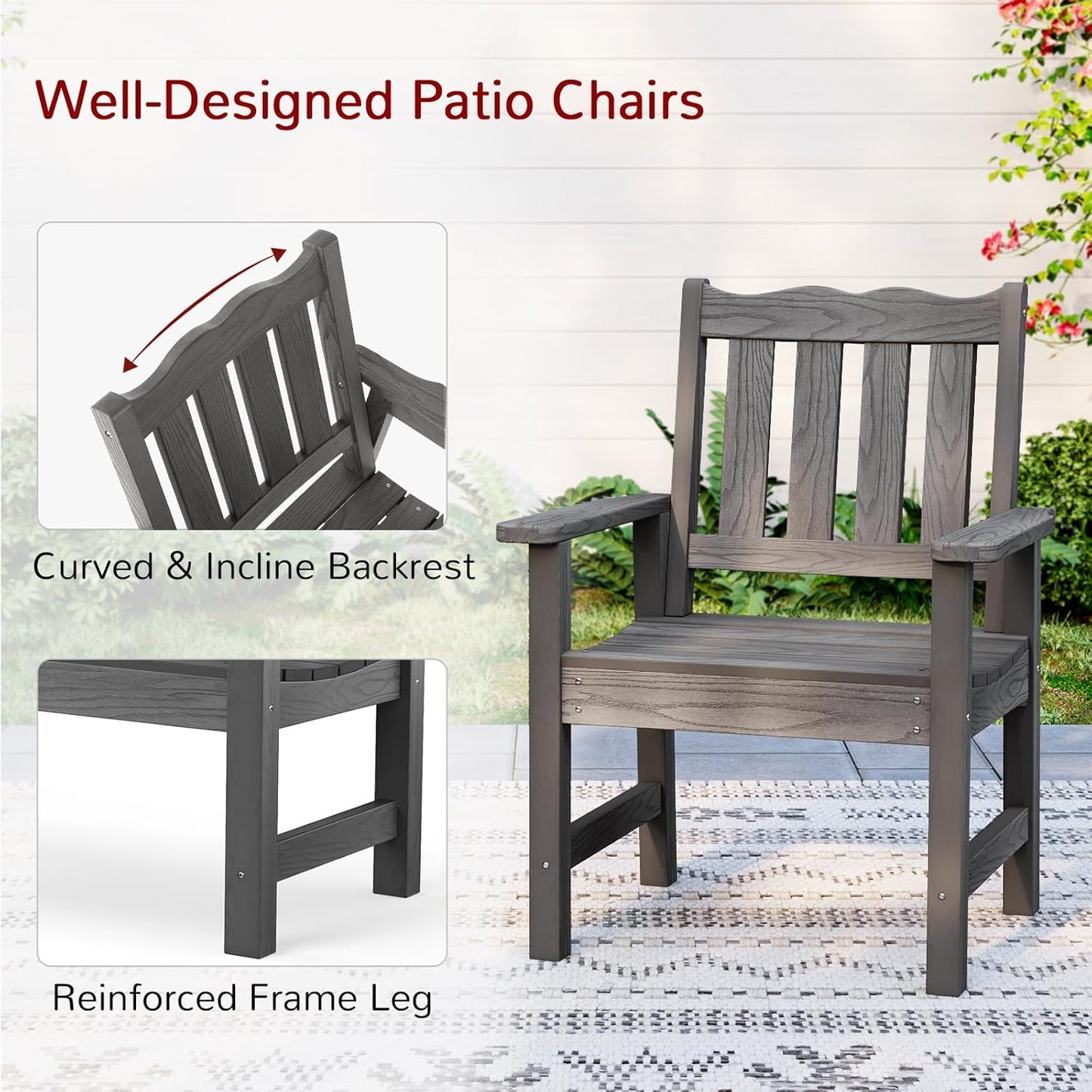 Stoog All-Weather Outdoor & Garden Chair, Patio Dining Chairs with 400 lbs Weight Capacity, Curveback Patio Chair for Backyard, Porch, Pool and Deck, Grey