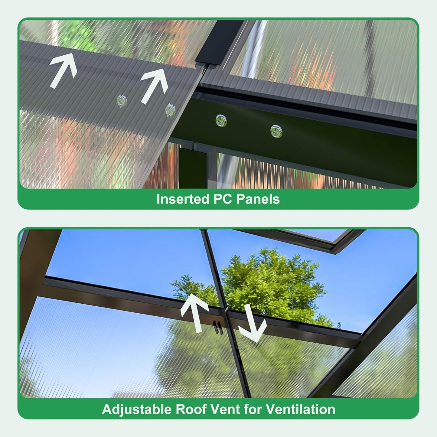 WKM 8x16 FT Greenhouse for Outdoors, Polycarbonate Greenhouse with Roof Vent and Quick Setup Structure, Aluminum Greenhouse for Garden Backyard, Black