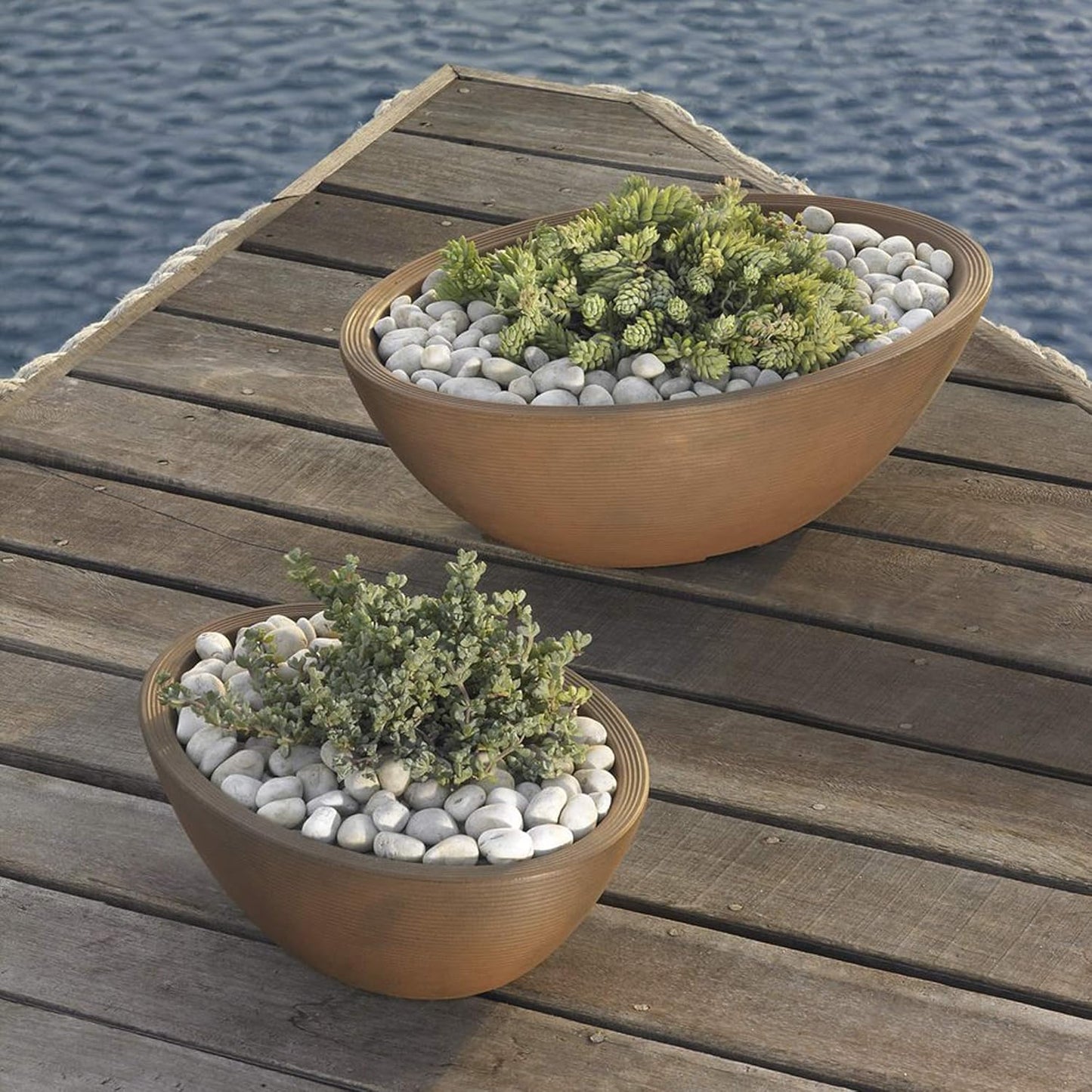 Crescent Garden Delano Oval Planter Bowl, Succulent Garden, Unique Indoor/Outdoor Double-Walled Plant Bowl with Plug- Oval Shape - 30" L x 21" W x 10" H (Caviar Black)