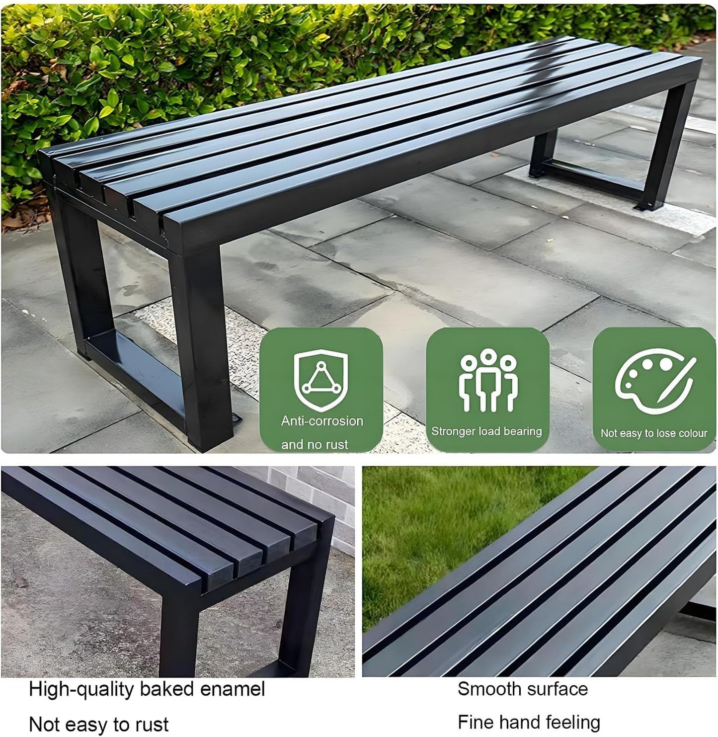 Weatherproof Metal Dining Bench, Outdoor Bench Backless Patio Bench 2-Person Farmhouse Bench Garden Bench for Kitchen, Living Room, Entryway(Yellow,5.9ft)
