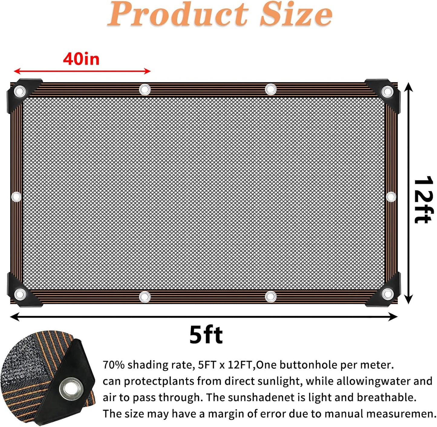 Shade Cloth - for Plants Greenhouse, 70% Sunblock Shade Sails -for Outdoor Garden Pergola Patio Lawn Sun Protection Neting Cover for Kennel Chicken Coop Easier to Hang Plant Cover