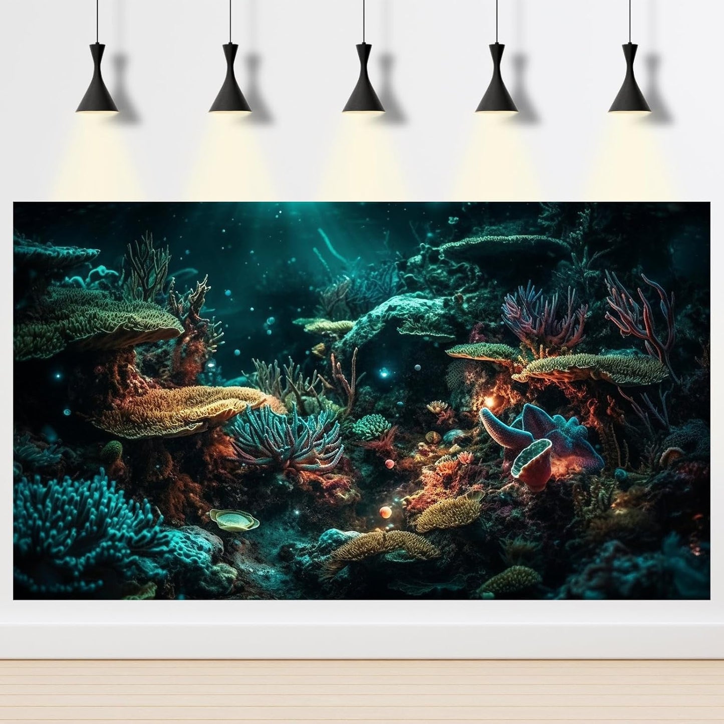 Aquarium Background Colorful Picturesque Coral Reef Terrarium Background Tropical Sea Various Hard Corals Underwater Landscape Fish Tank Backdrop Aquarium Poster Background Vinyl 72x24in