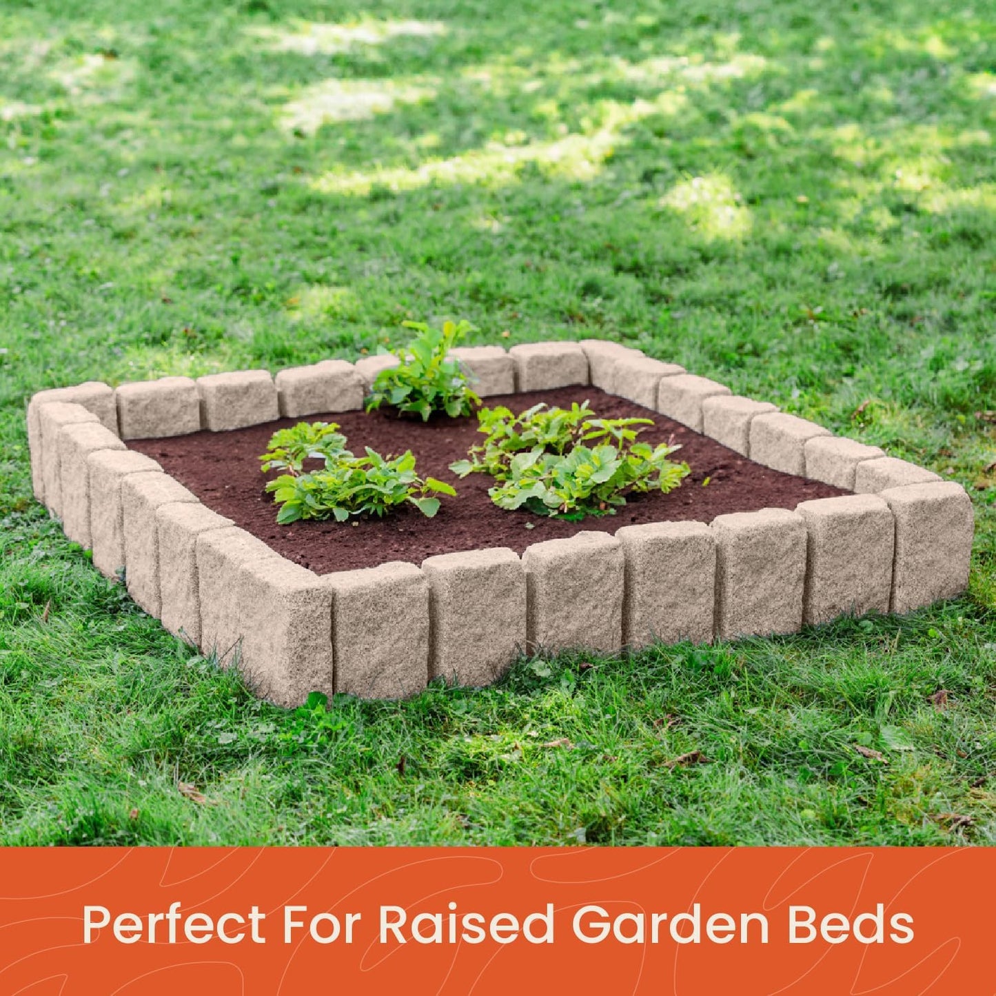 Beuta Landscape Edging | Garden Edging Border | Faux Stone Block XL for Lawn Edging, Flower Beds & Yard Edging – 10 Pack | Each Section Has 6 Blocks 48" L x 4" W x 9.5" H | 30 Spikes | Cobblestone