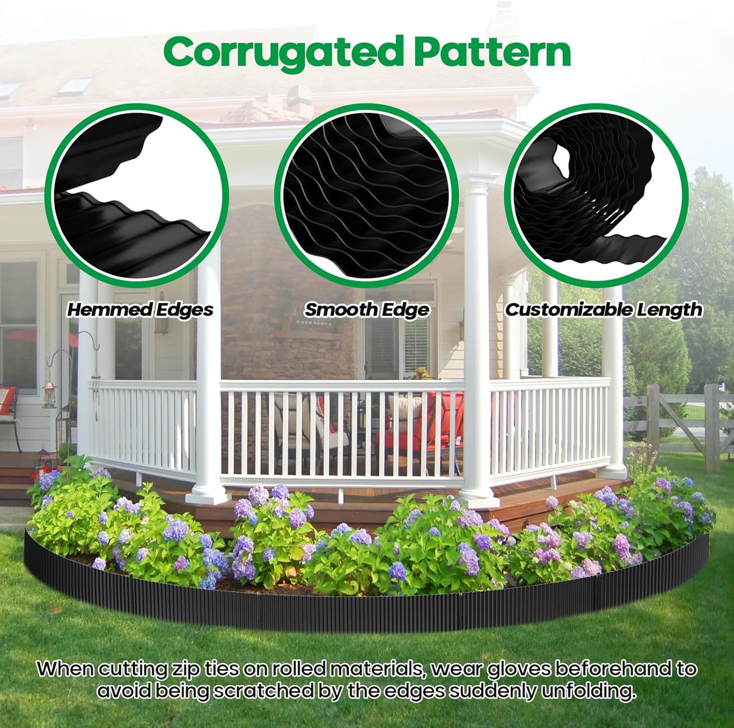 Corrugated Metal Garden Edging,Sturdy Tall Landscape Edging Borders with 6pcs Anchor Stakes, Perfect DIY for Flower Beds, Lawn and Pathway,Tree Surrounds,Paver Edges (Black 8"×20FT)